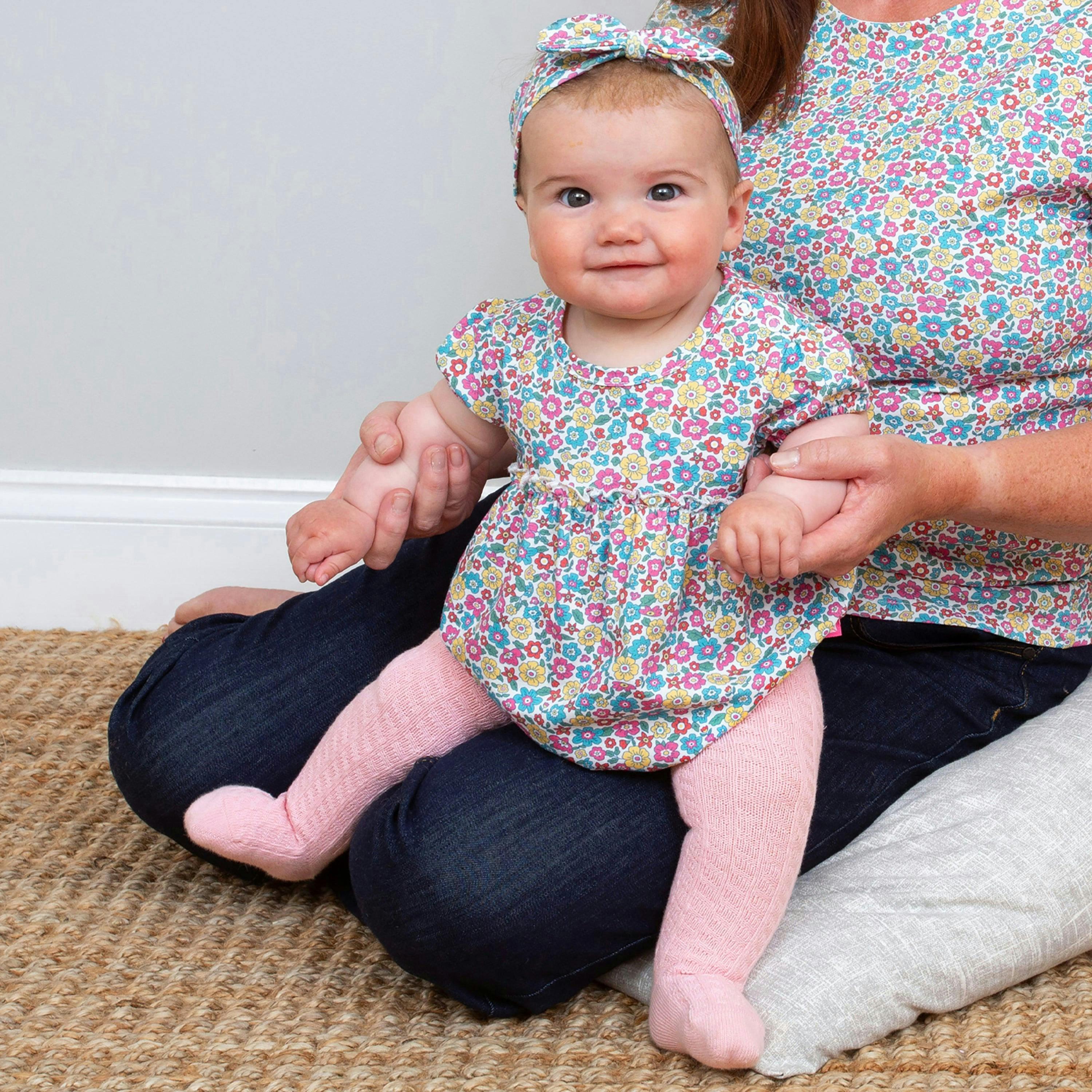Baby Organic Cable Tights Pink , view 2 of 4