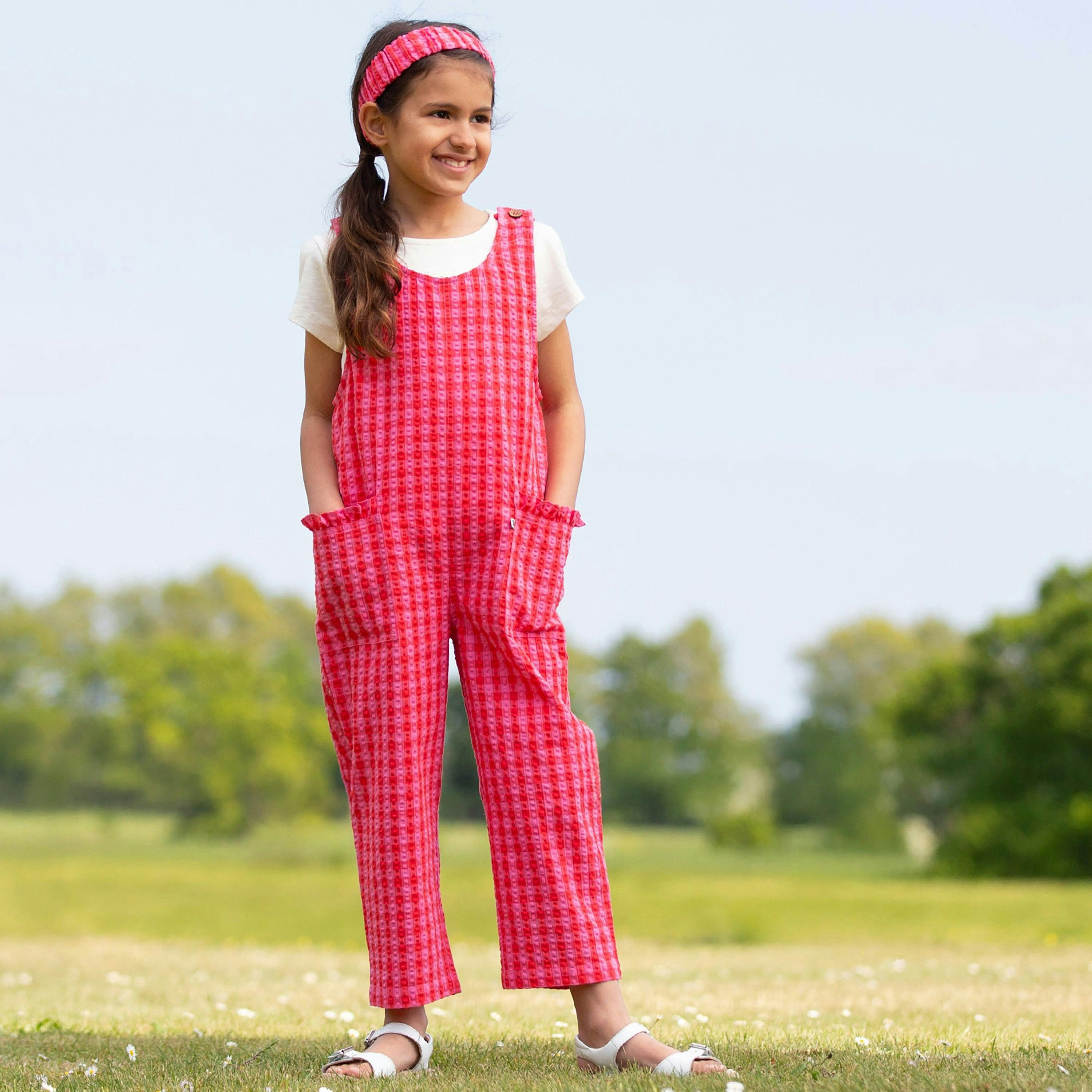 Kids Organic Gingham Dungarees , view 2 of 5
