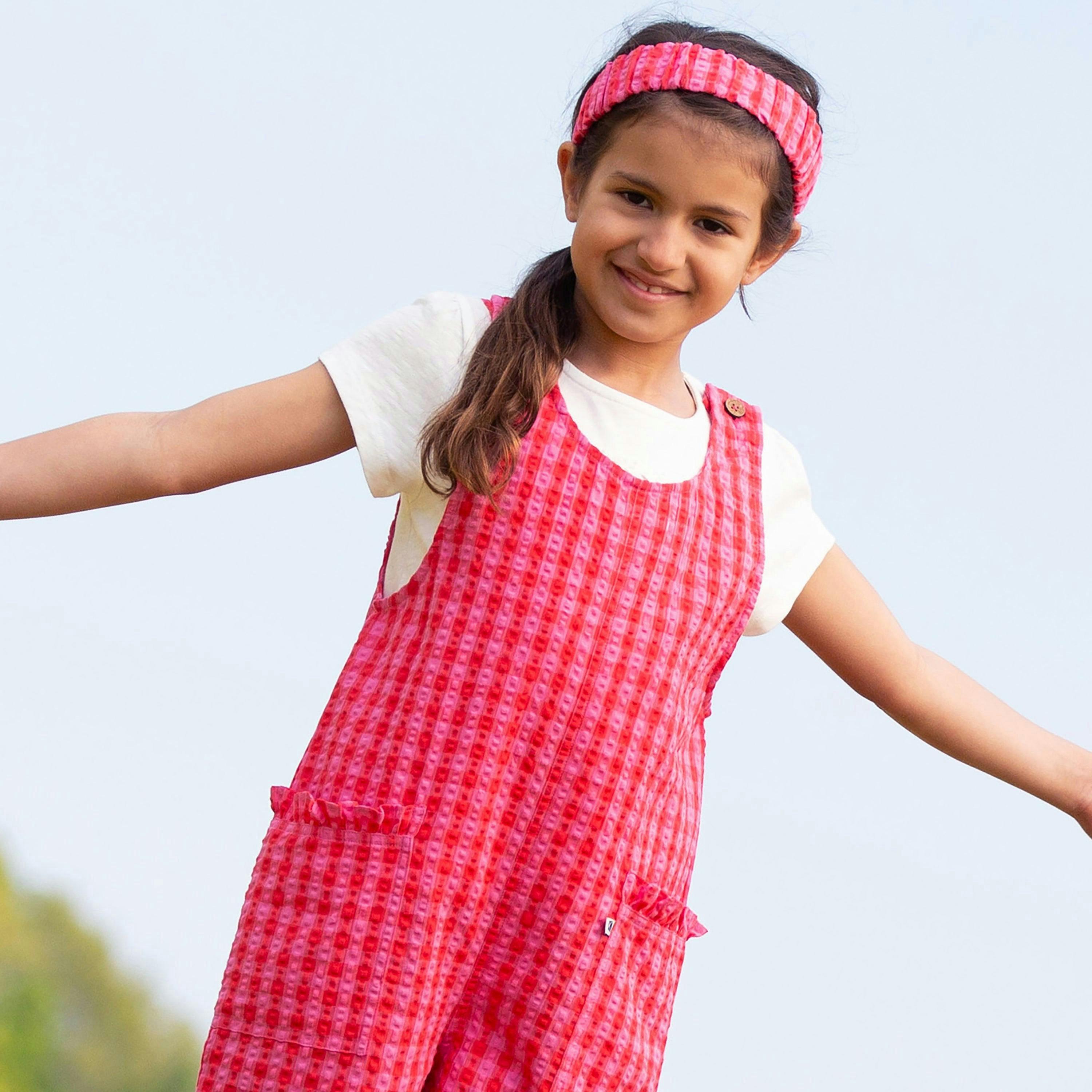 Kids Organic Gingham Dungarees , view 3 of 5
