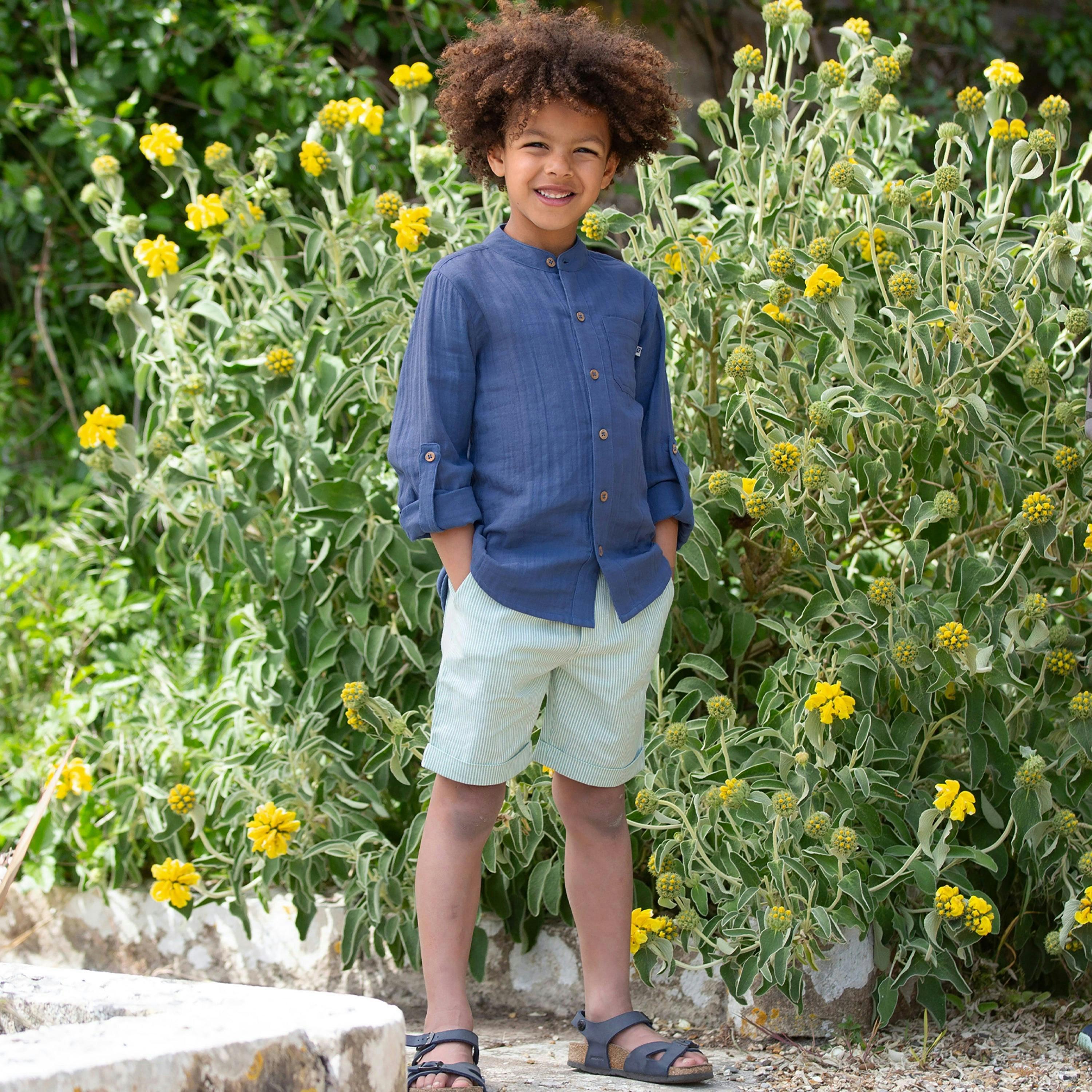 Kids Organic Ticking Shorts , view 3 of 4