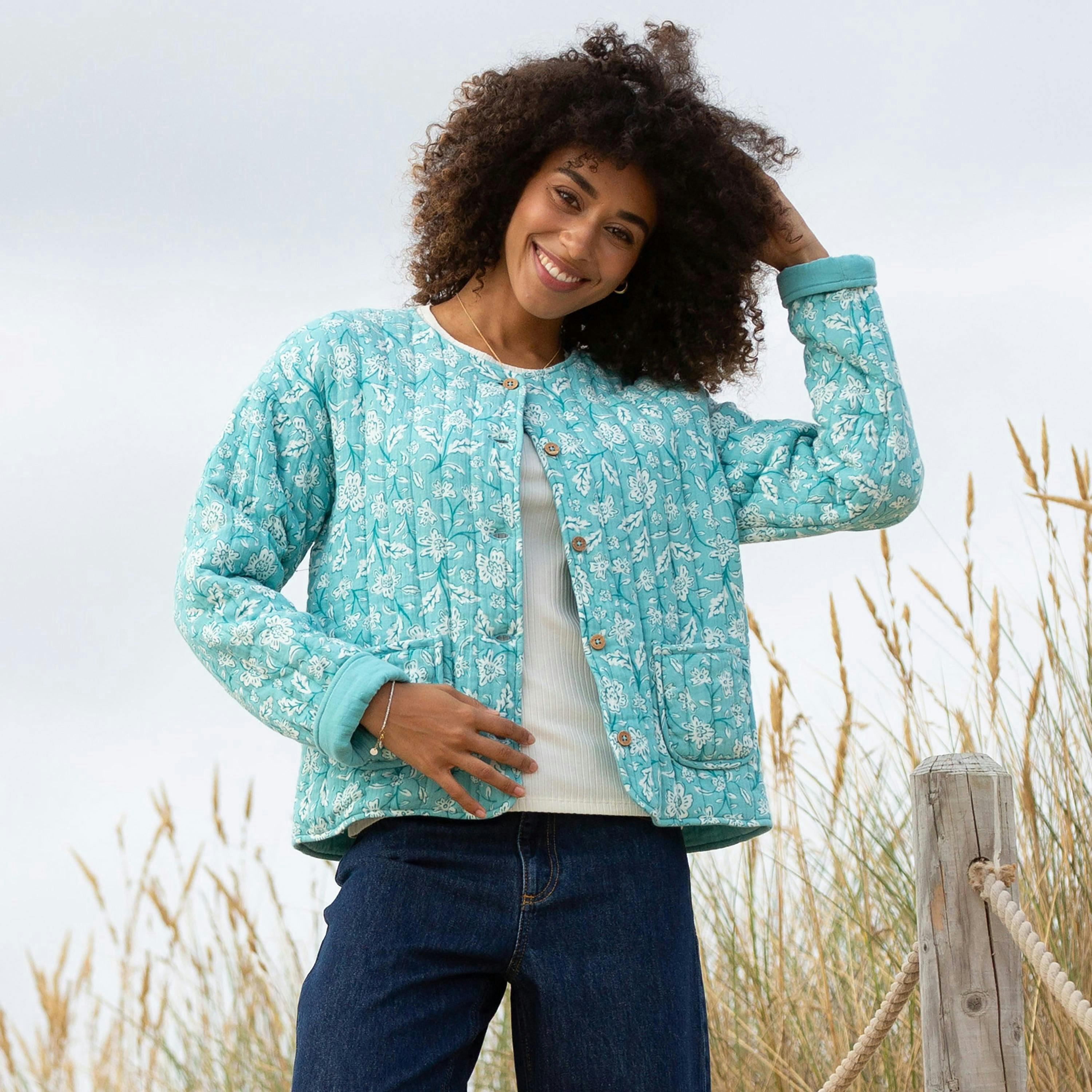 Harbin Organic Quilted Jacket Ocean Bloom , view 1 of 3