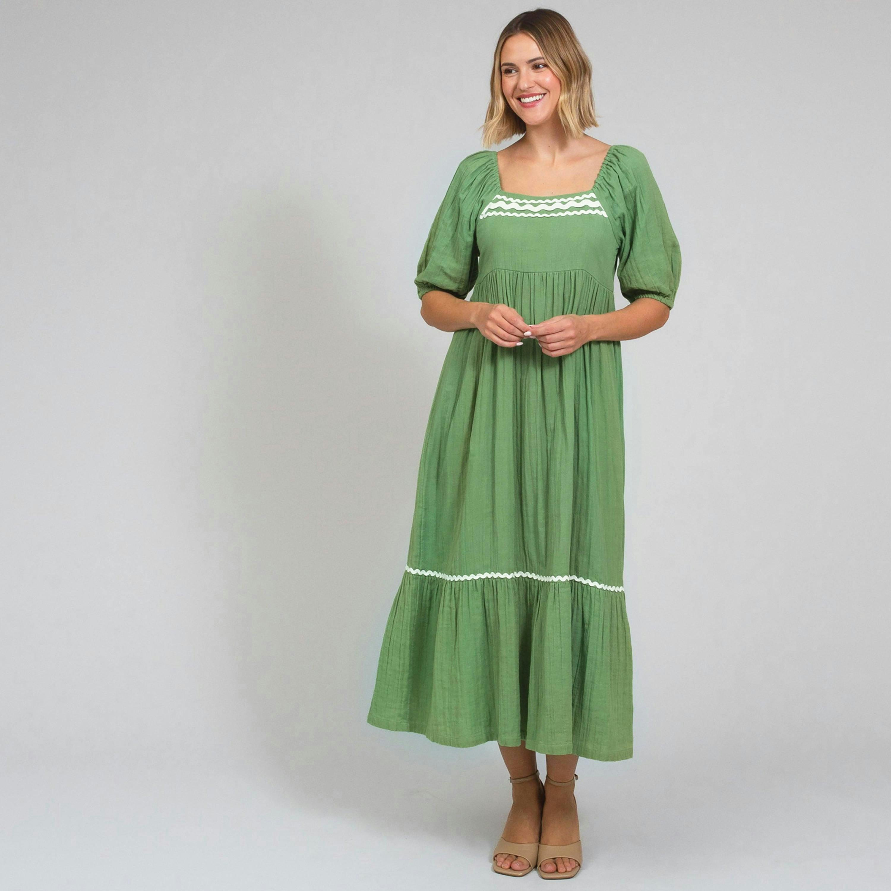 Organic Cattistock Ric Rac Muslin Dress Ivy , view 1 of 3