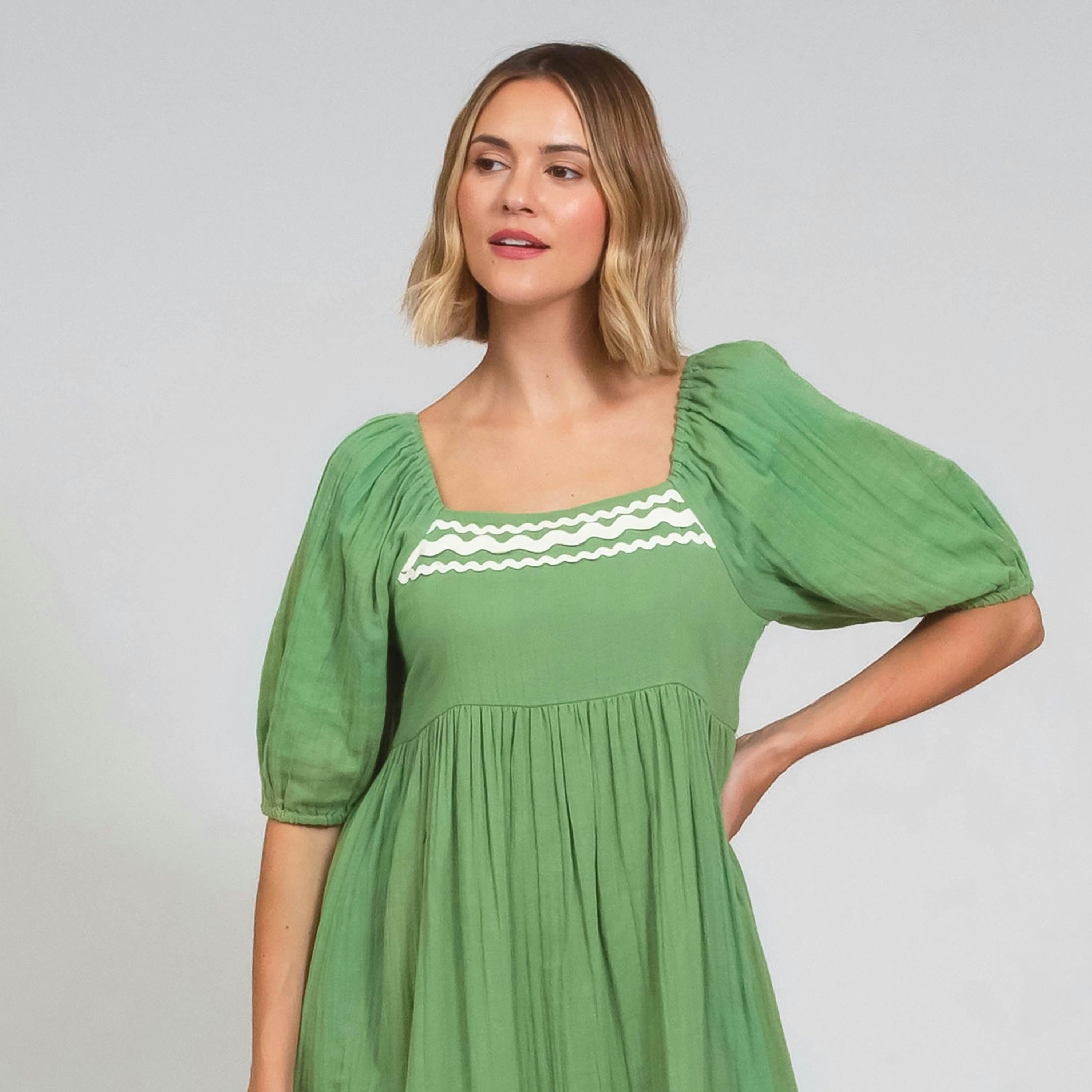 Organic Cattistock Ric Rac Muslin Dress Ivy , view 3 of 4