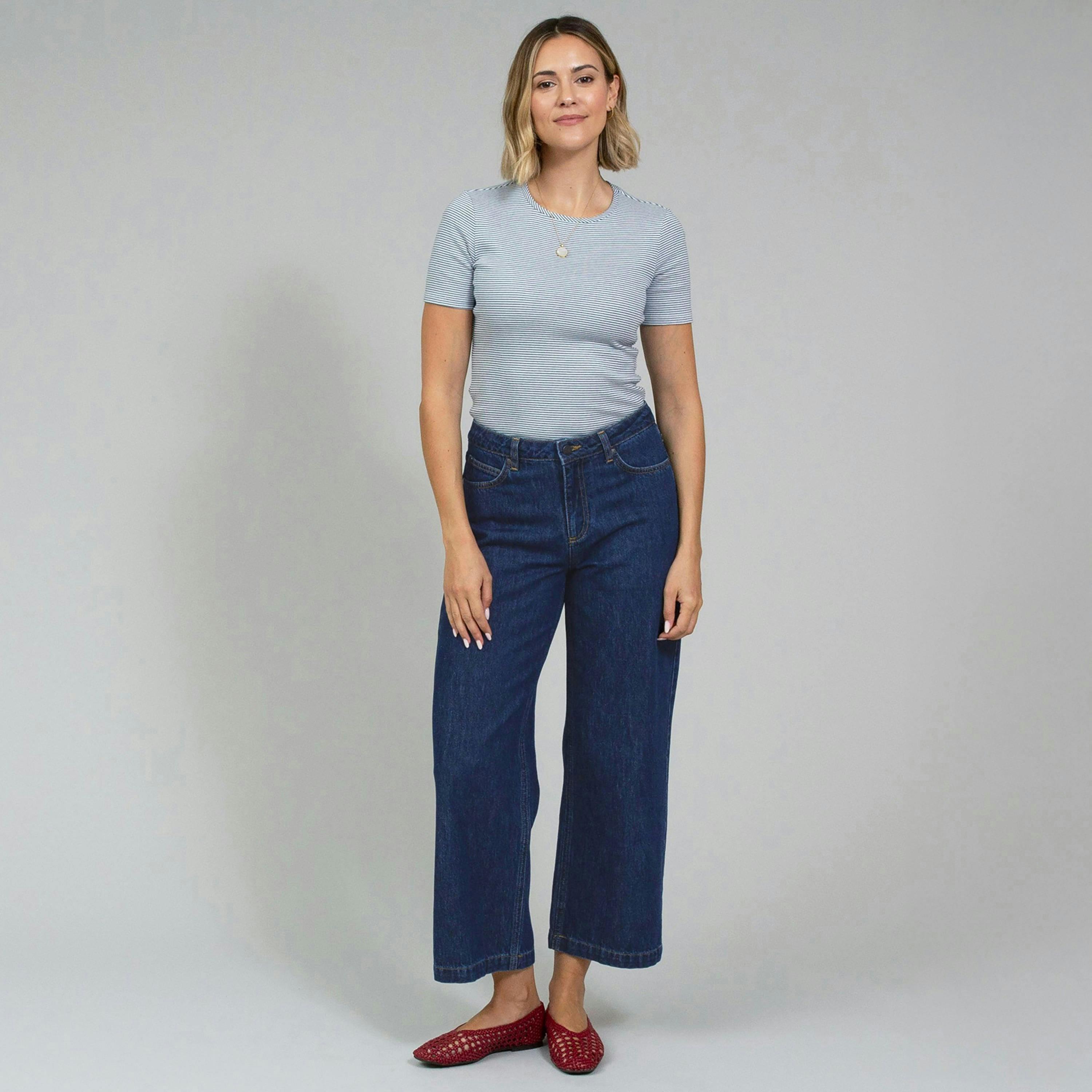 Organic Wareham Wide Leg Ankle Grazer Jeans Rinse Wash , view 1 of 3