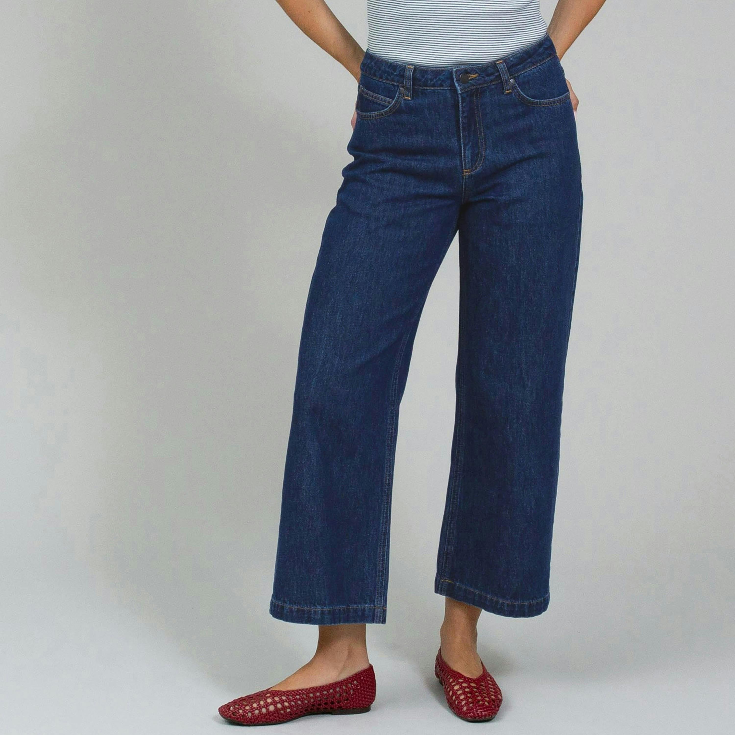 Organic Wareham Wide Leg Ankle Grazer Jeans Rinse Wash , view 3 of 4