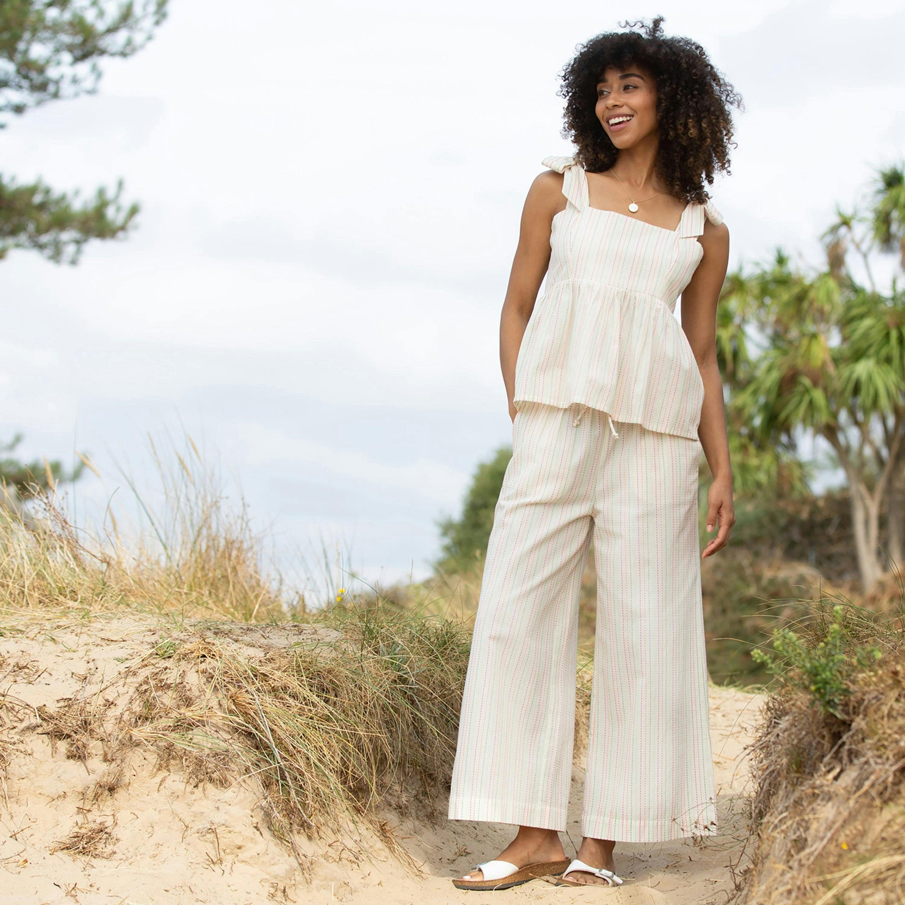 Organic Gillingham Wide Leg Woven Trousers Special Stripe , view 1 of 3