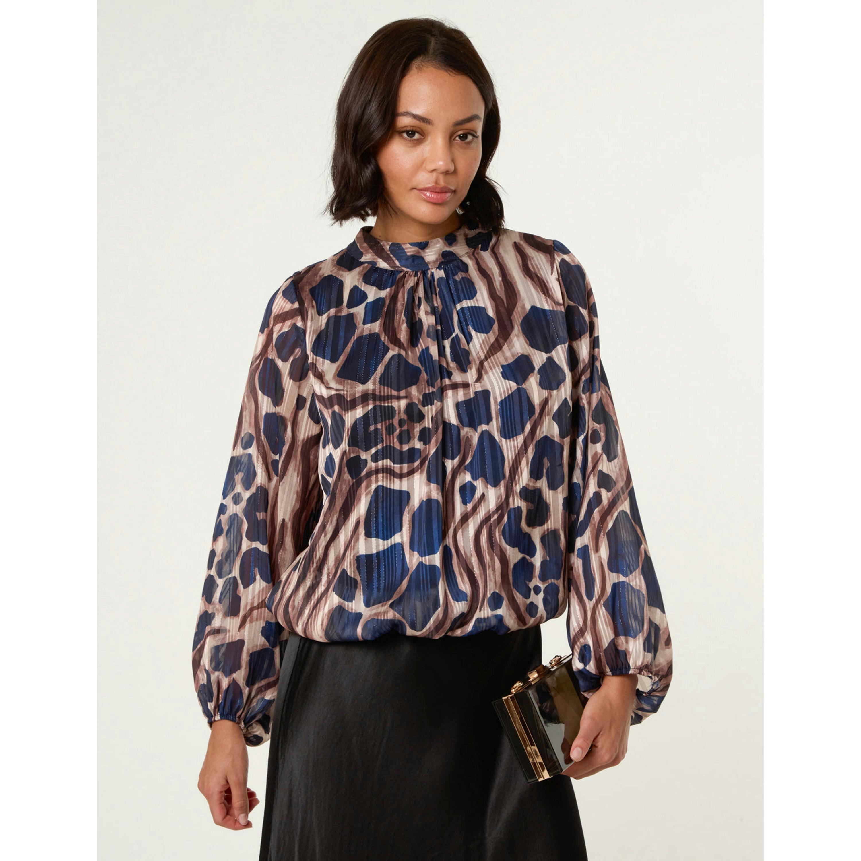 Blue Vanilla Metallic Stripe Puffball Blouse  in Navy , view 1 of 4