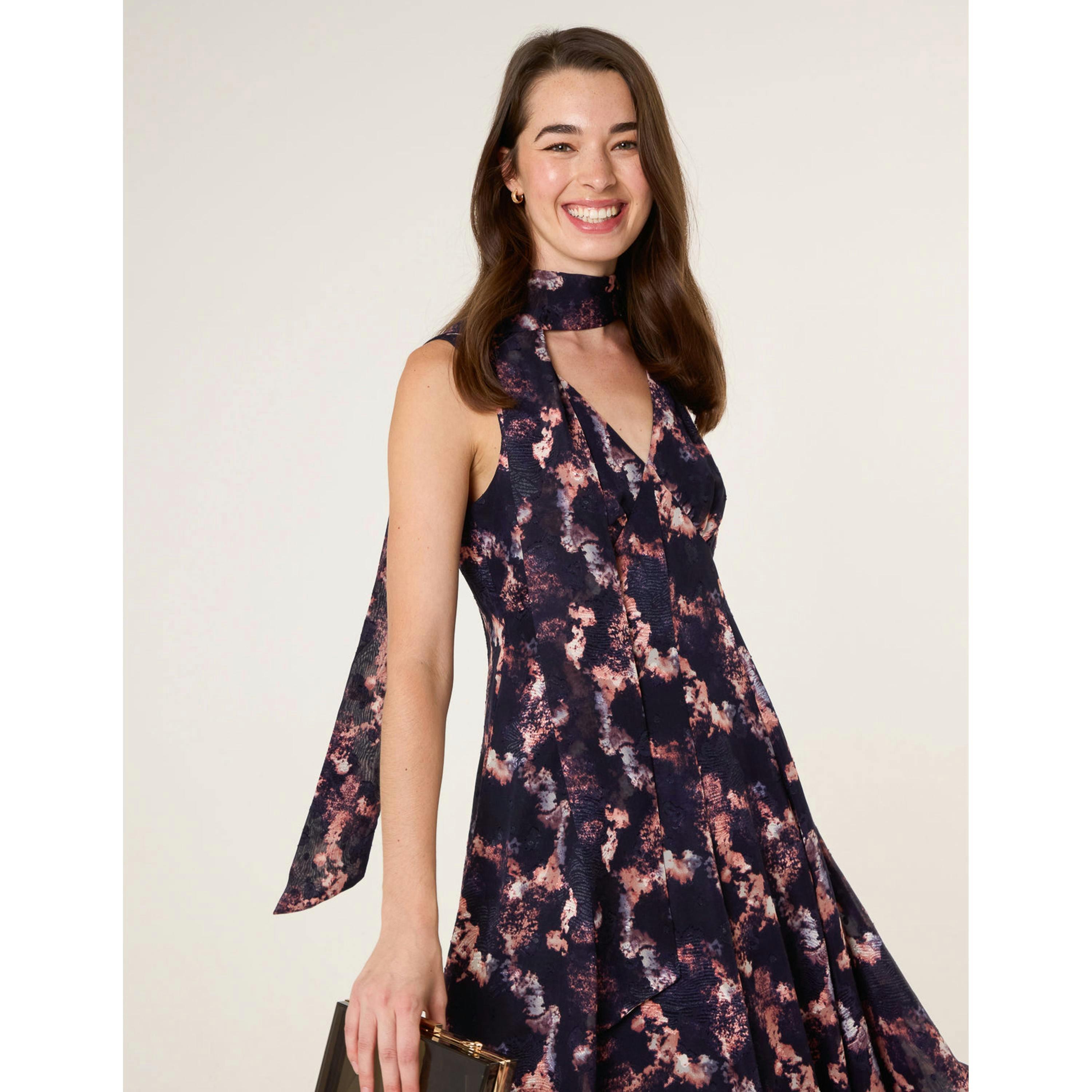 Blue Vanilla Luxe Tie V Neck Sleeveless Dress  in Navy , view 4 of 6
