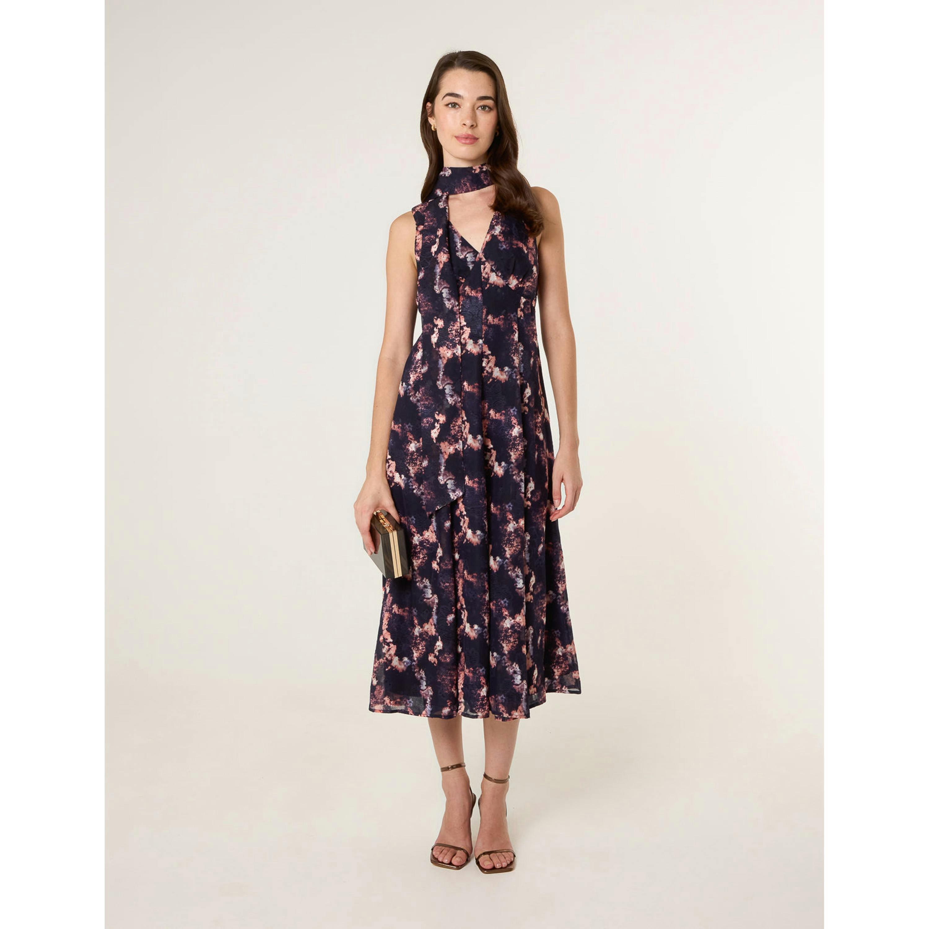 Blue Vanilla Luxe Tie V Neck Sleeveless Dress  in Navy , view 5 of 6