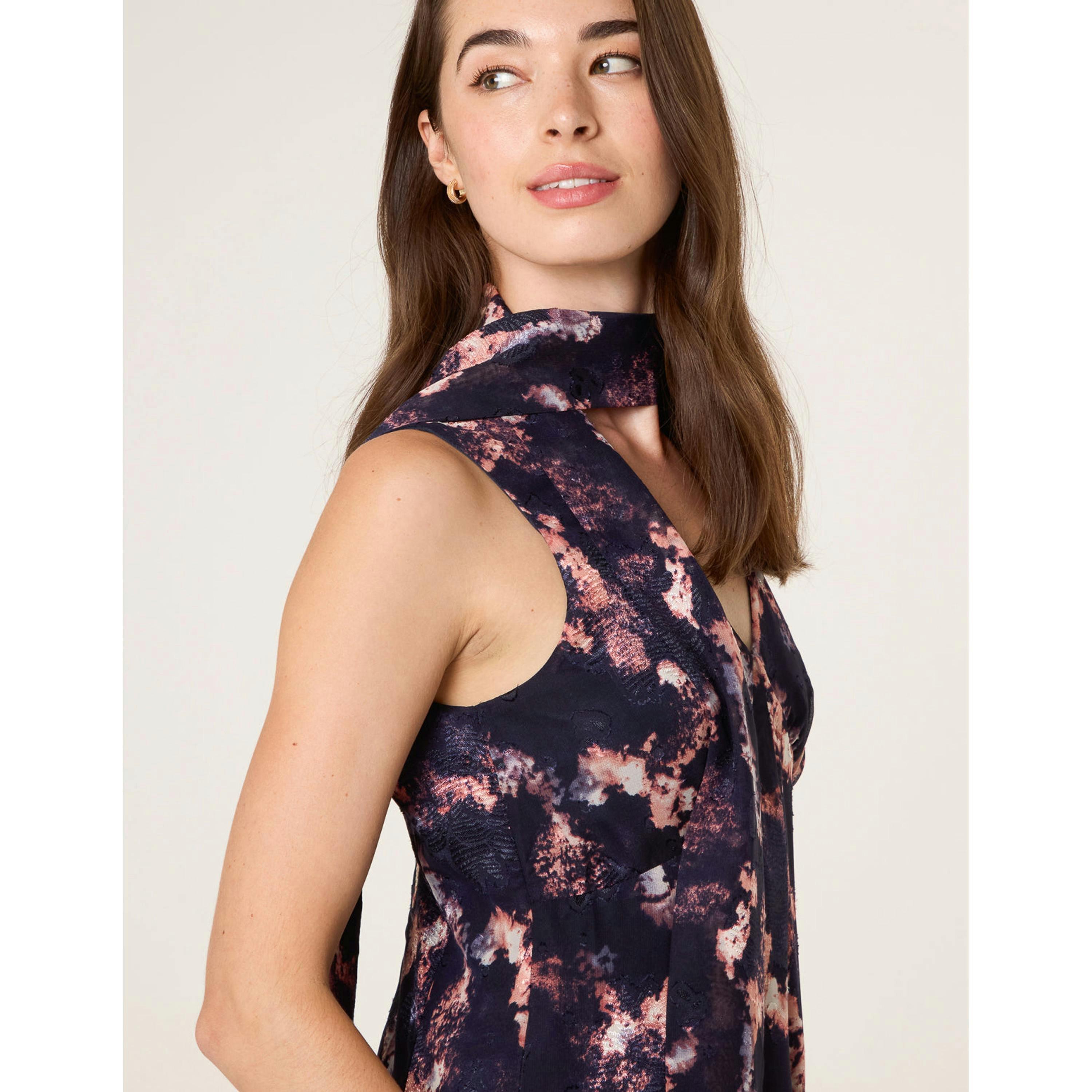 Blue Vanilla Luxe Tie V Neck Sleeveless Dress  in Navy , view 6 of 6