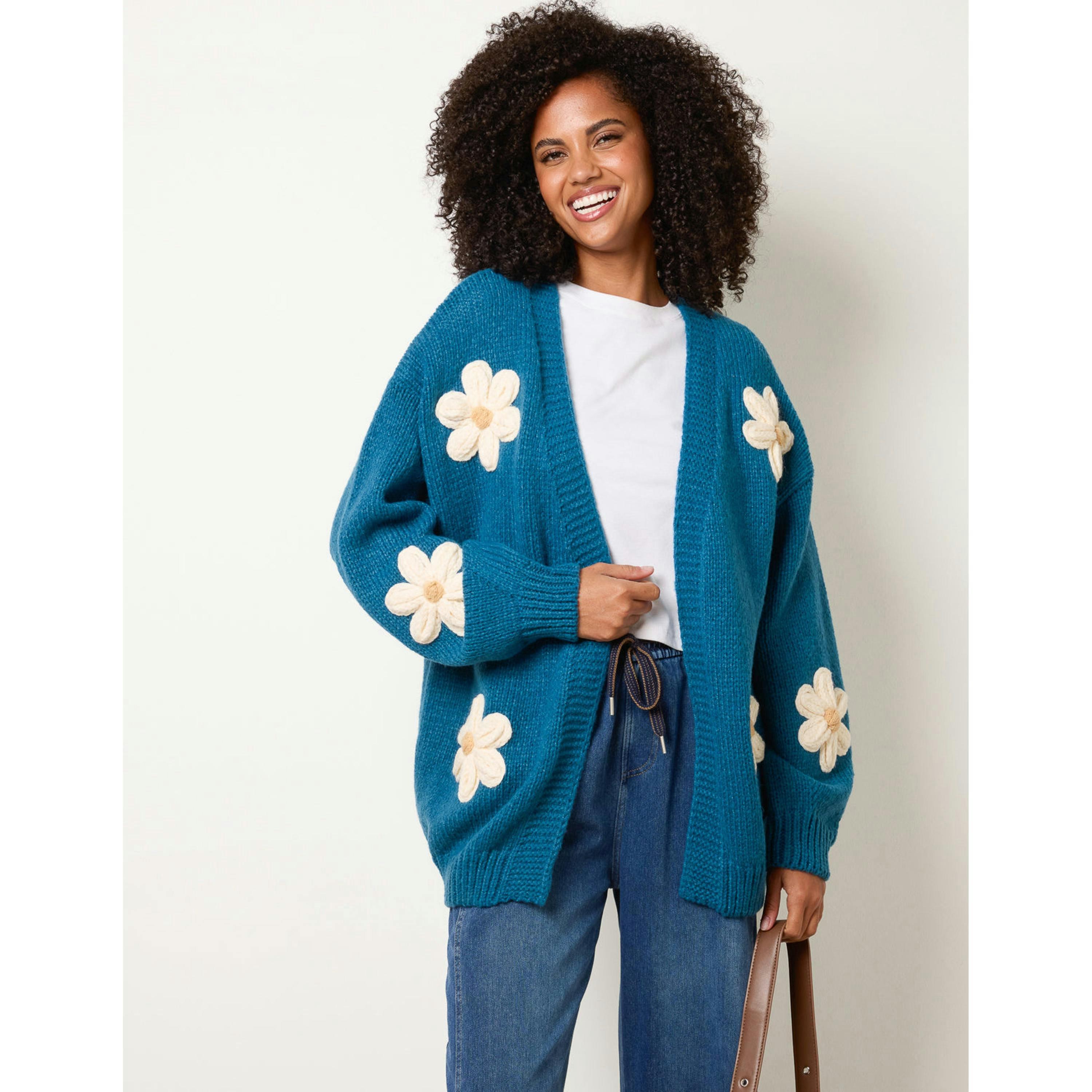 Blue Vanilla Daisy Large Flower Cardigan  in Green , view 1 of 4