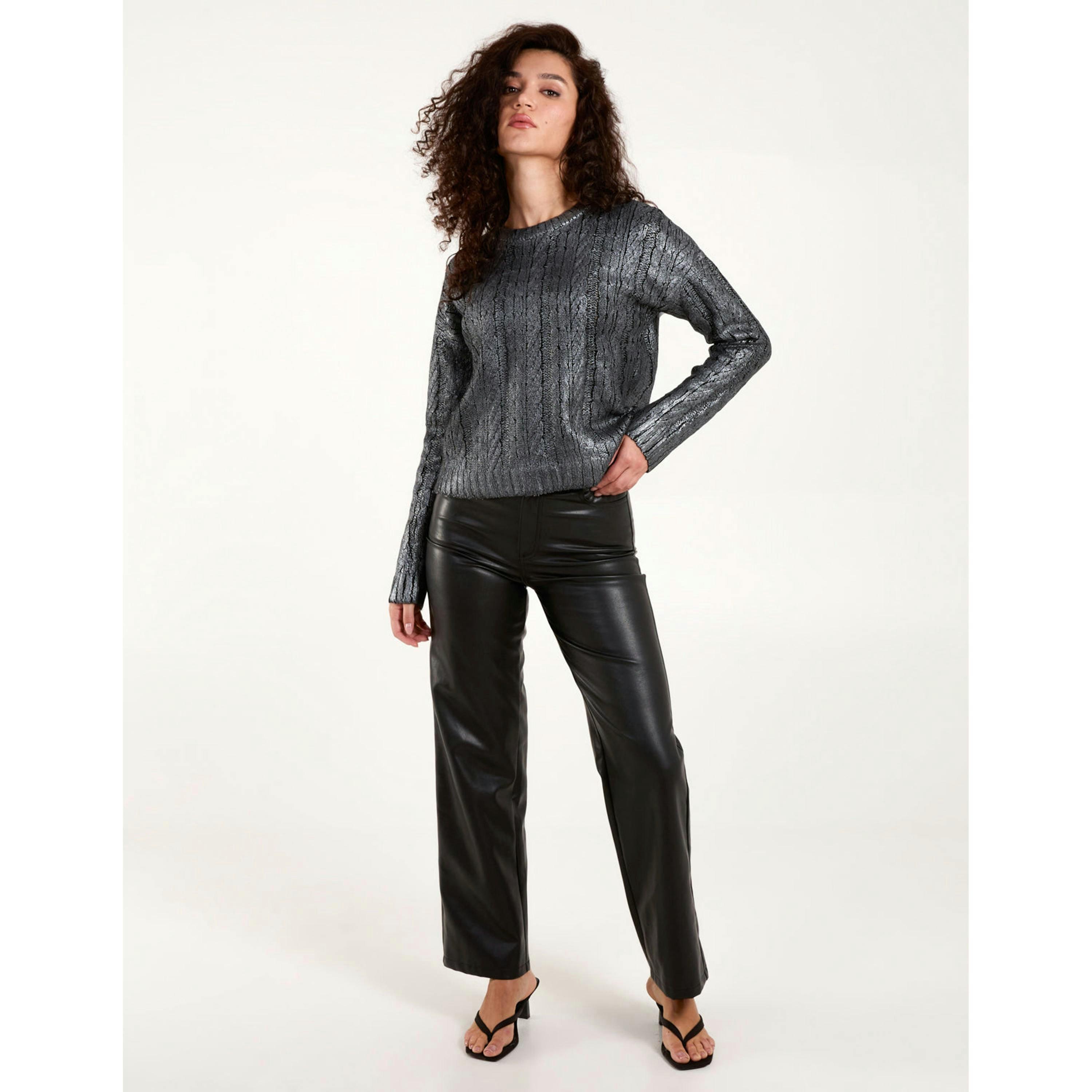 Blue Vanilla Metallic Printed Cable Jumper  in Black , view 1 of 4