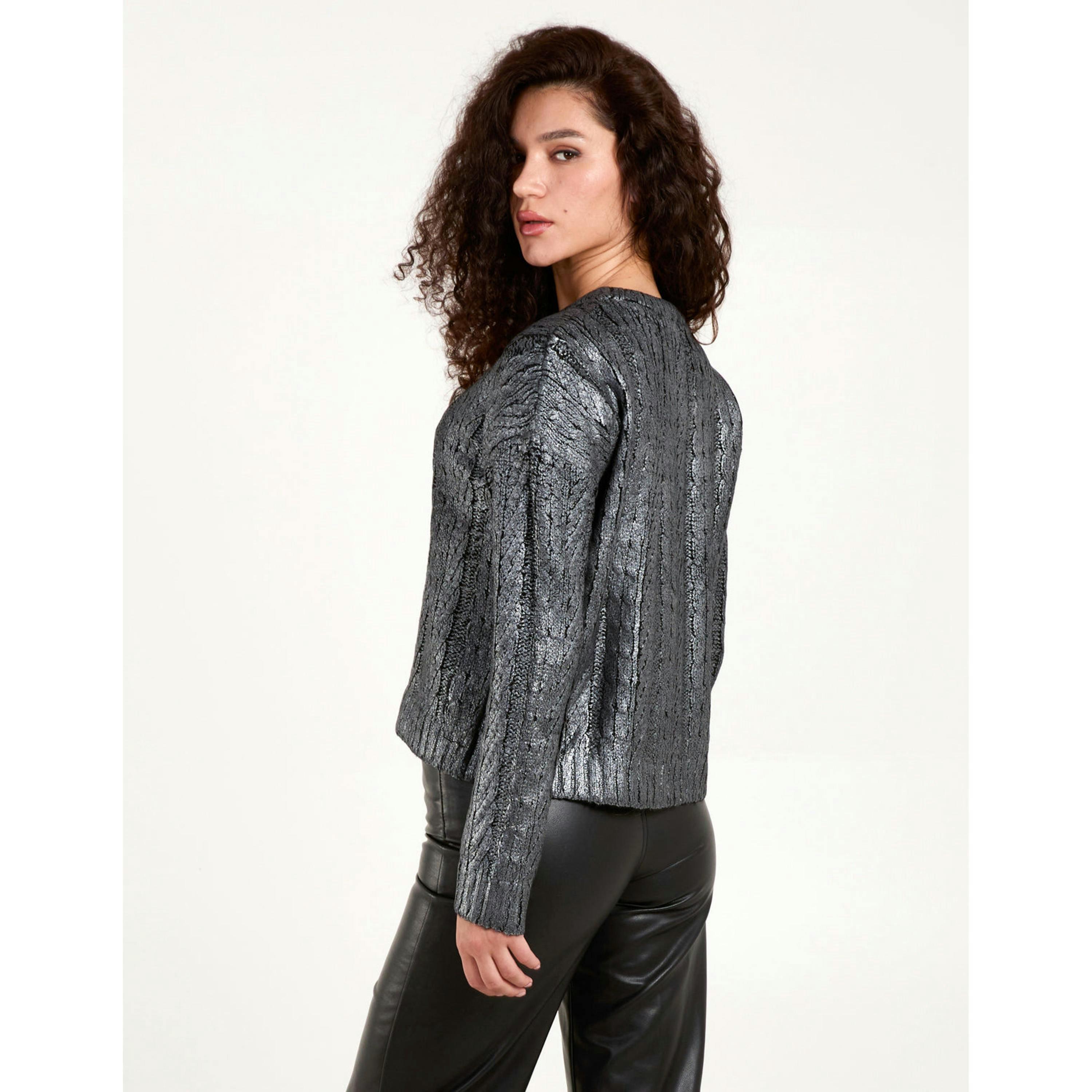 Blue Vanilla Metallic Printed Cable Jumper  in Black , view 4 of 4