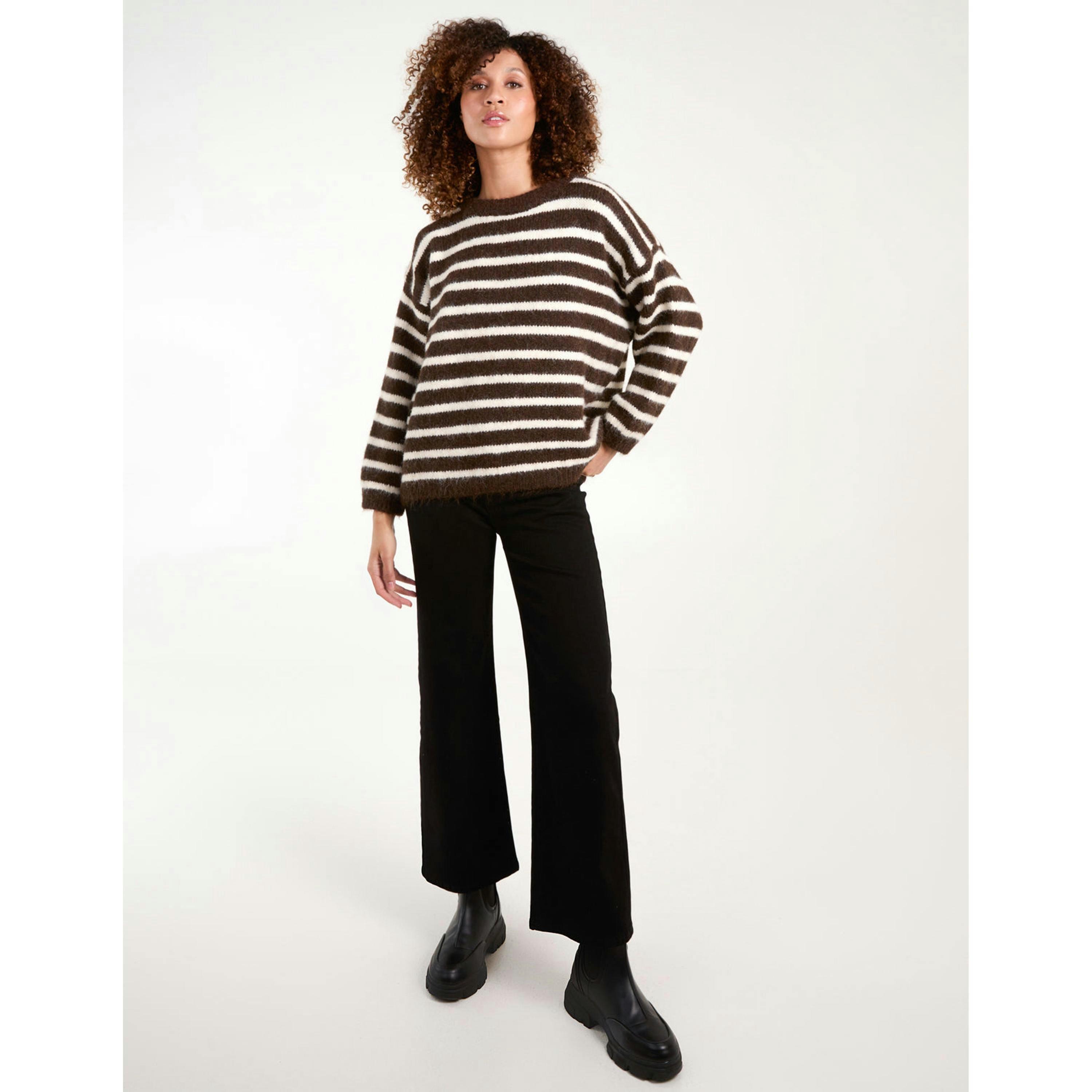 Blue Vanilla Soft Knit Round Neck Stripe Jumper  in Brown , view 3 of 5