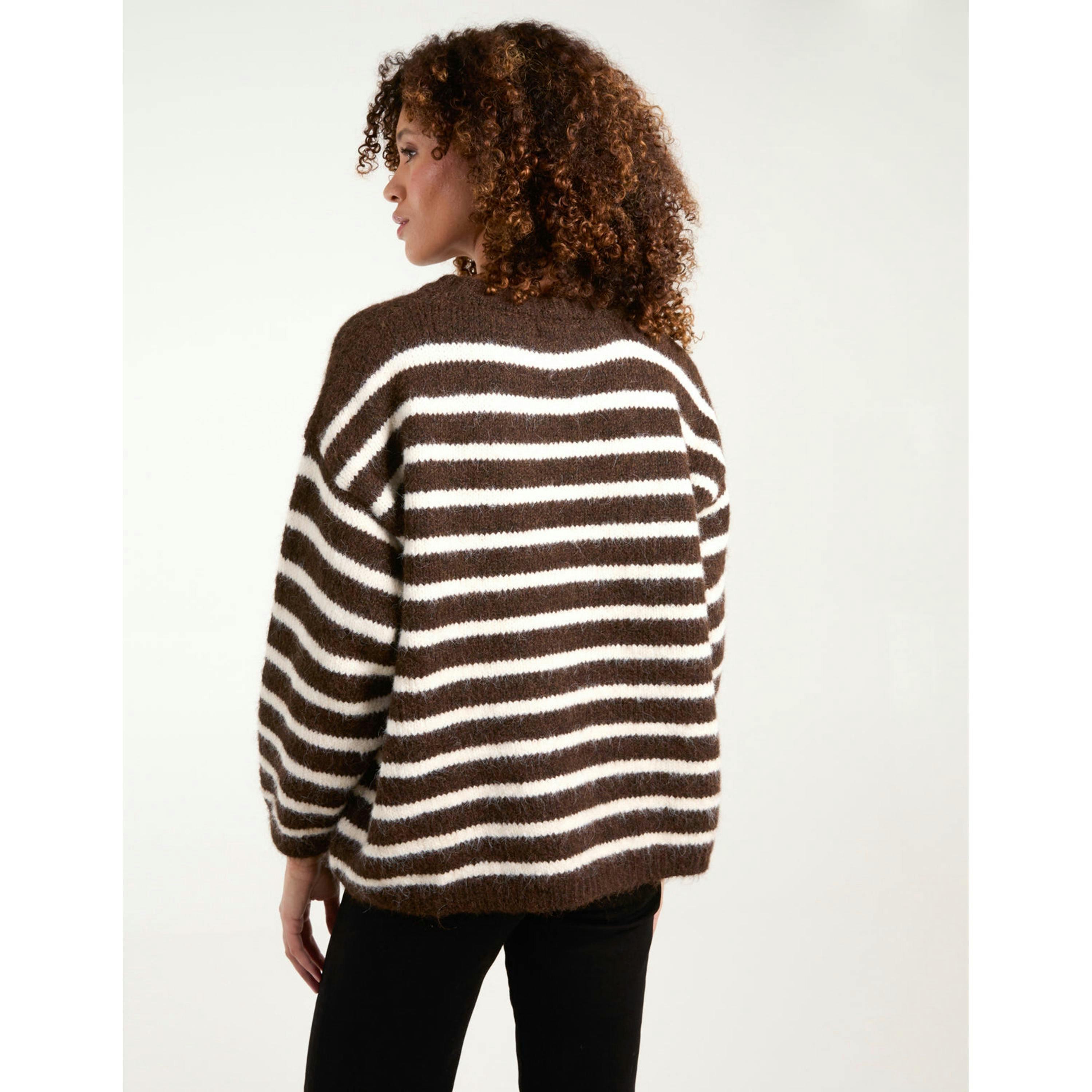 Blue Vanilla Soft Knit Round Neck Stripe Jumper  in Brown , view 4 of 5