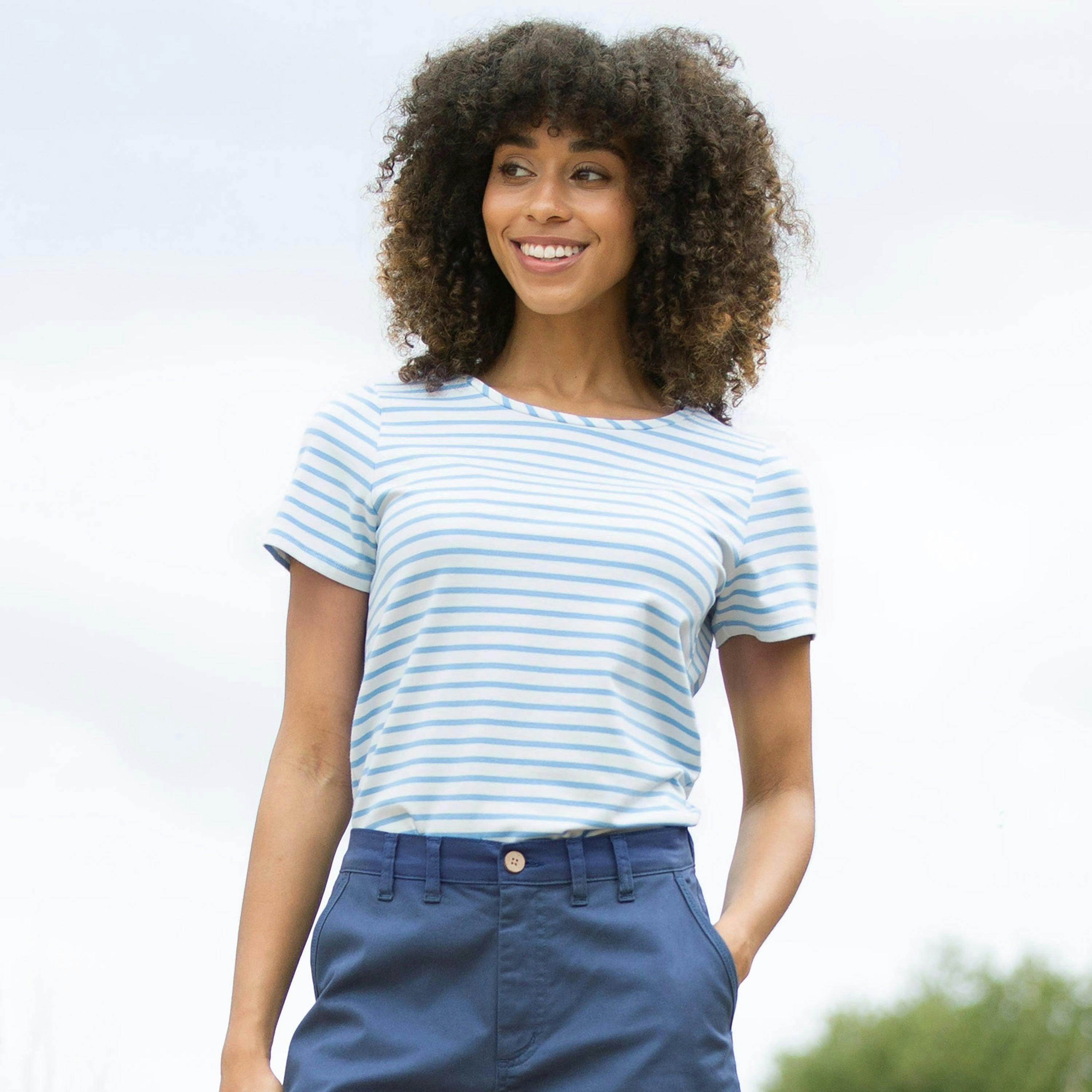 Tarrant Organic Jersey T-Shirt Bluebell Stripe , view 1 of 3