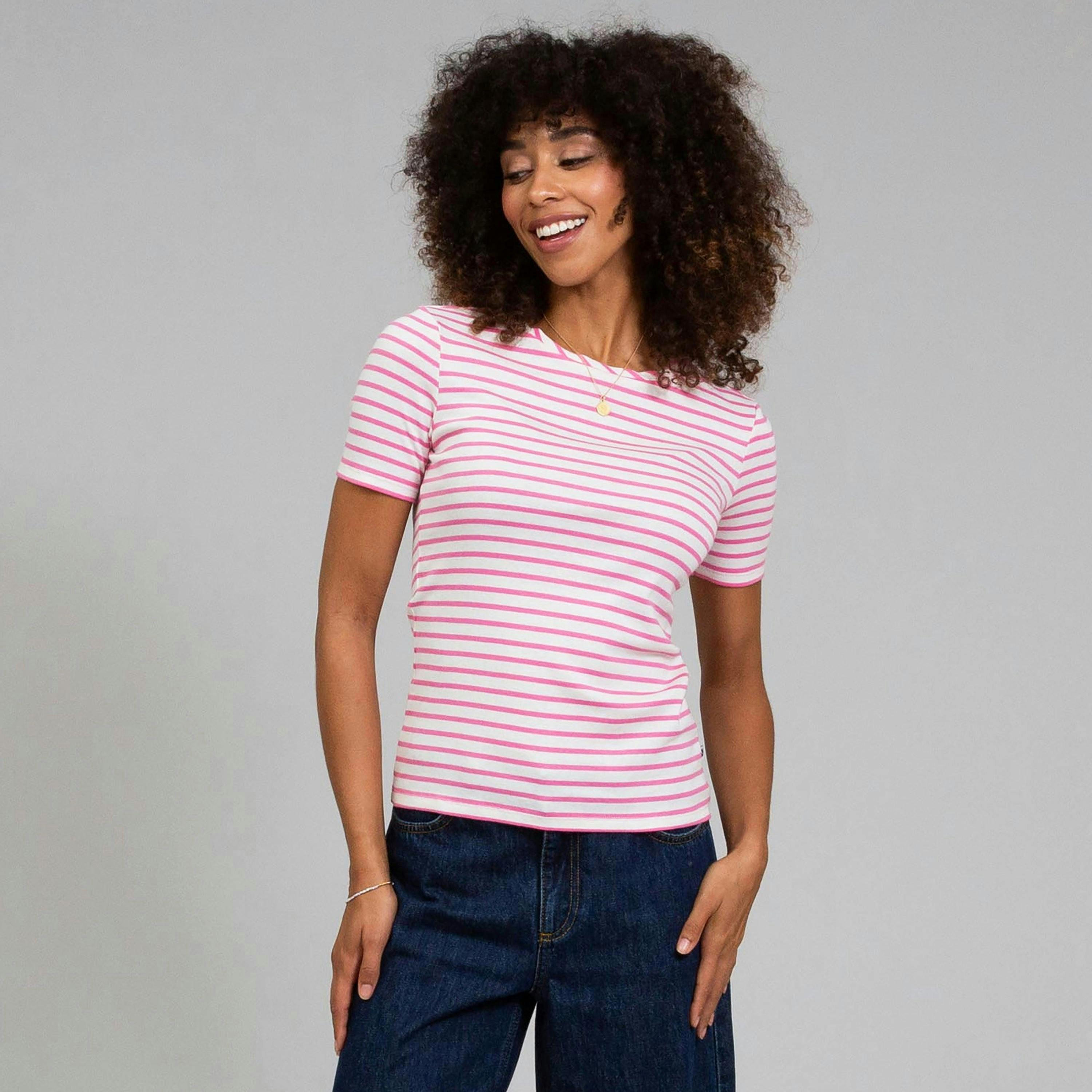 Portesham Organic Jersey T-Shirt Azalea Stripe , view 1 of 3