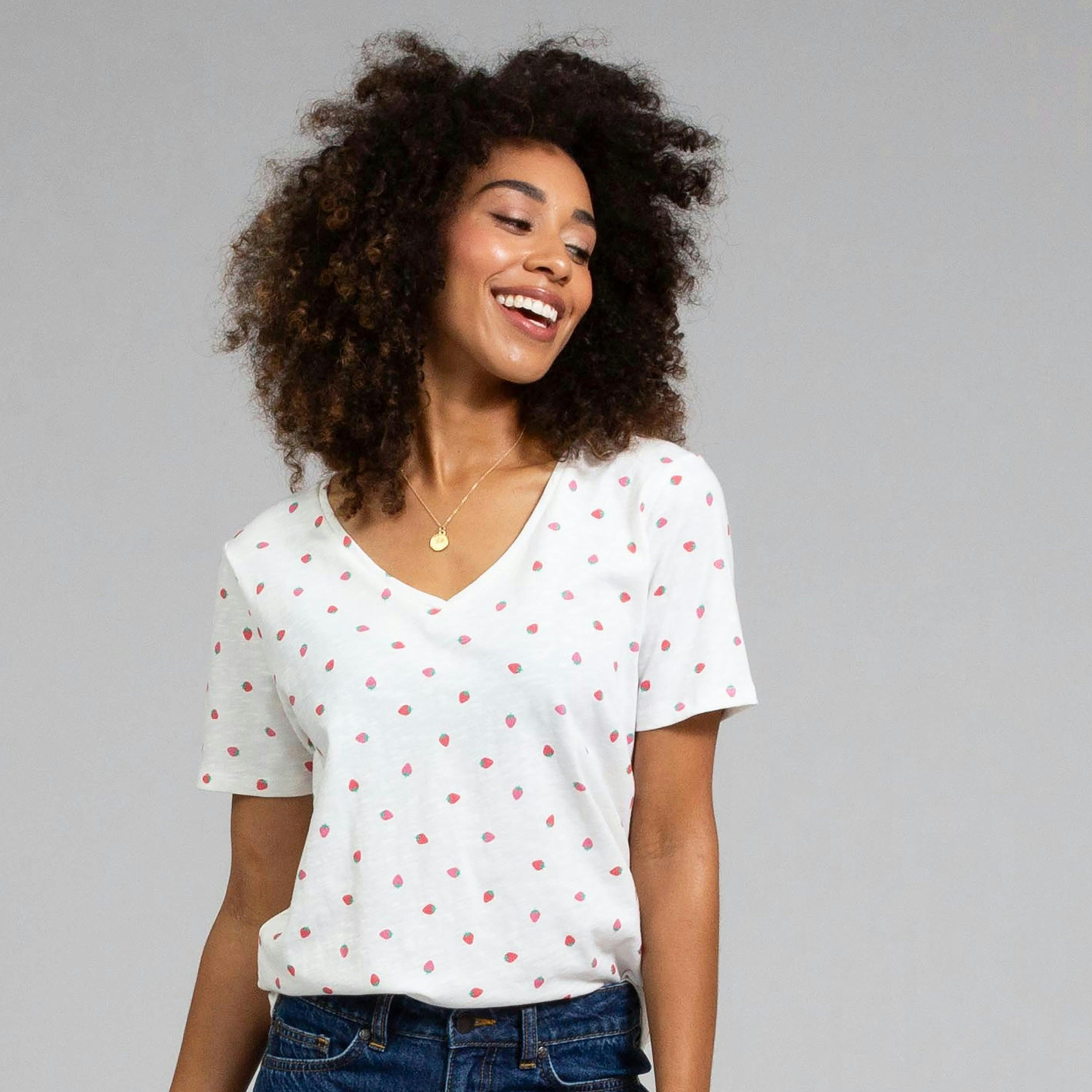 Sandford V-Neck Organic Slub Jersey T-Shirt Berry Dot , view 1 of 3