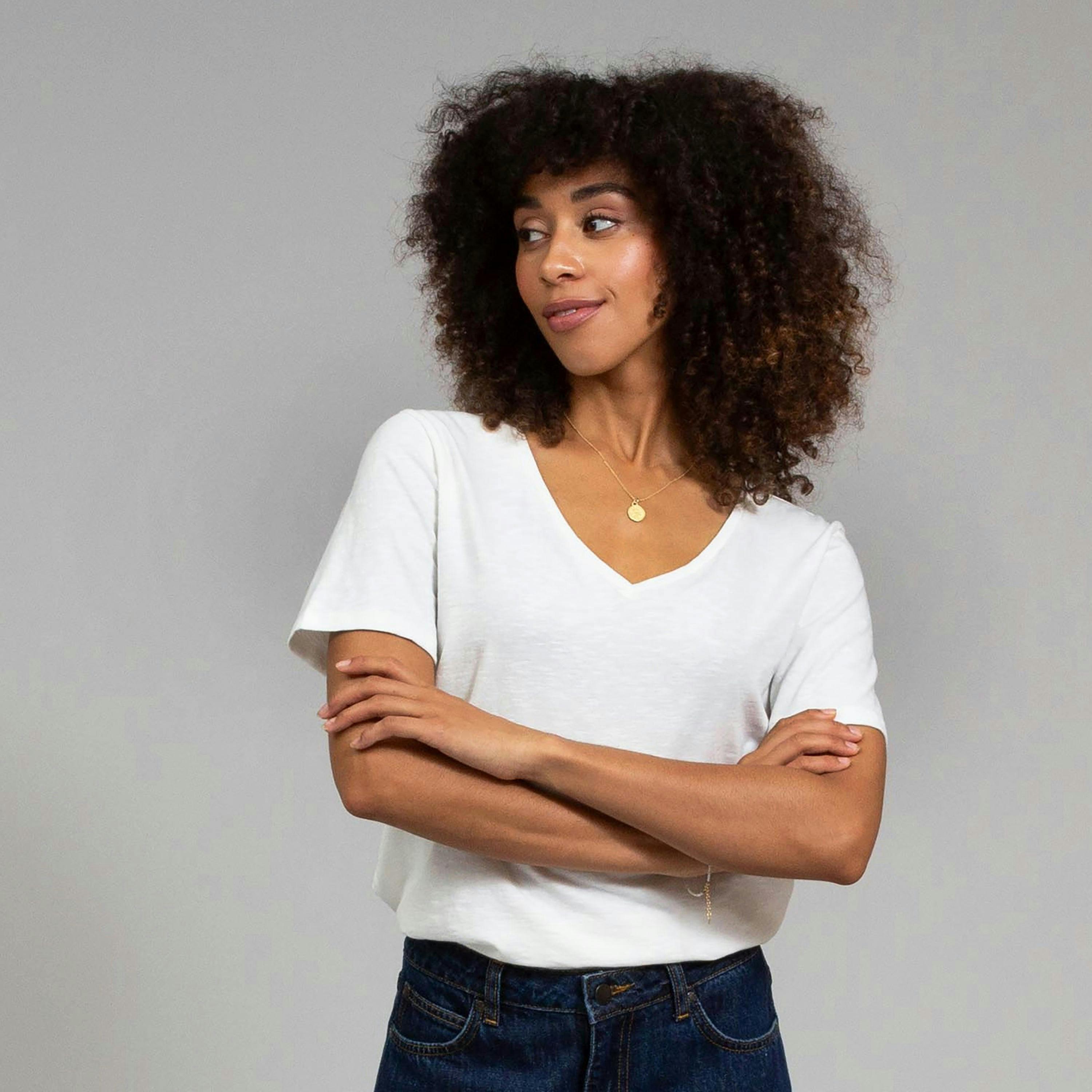 Sandford V-Neck Organic Slub Jersey T-Shirt Off-White , view 1 of 3