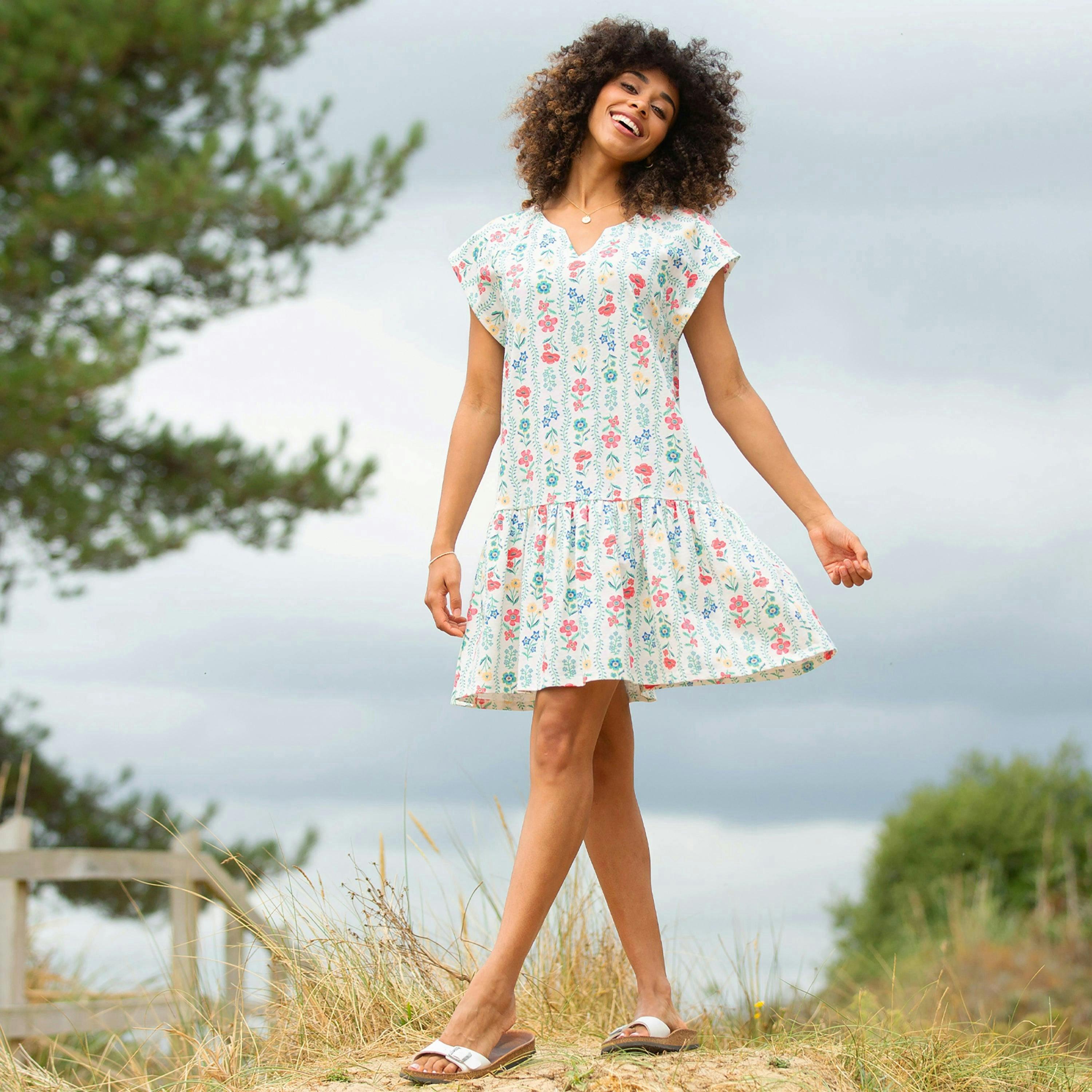 Organic Bookham Slub Jersey Dress Flower Press , view 1 of 3
