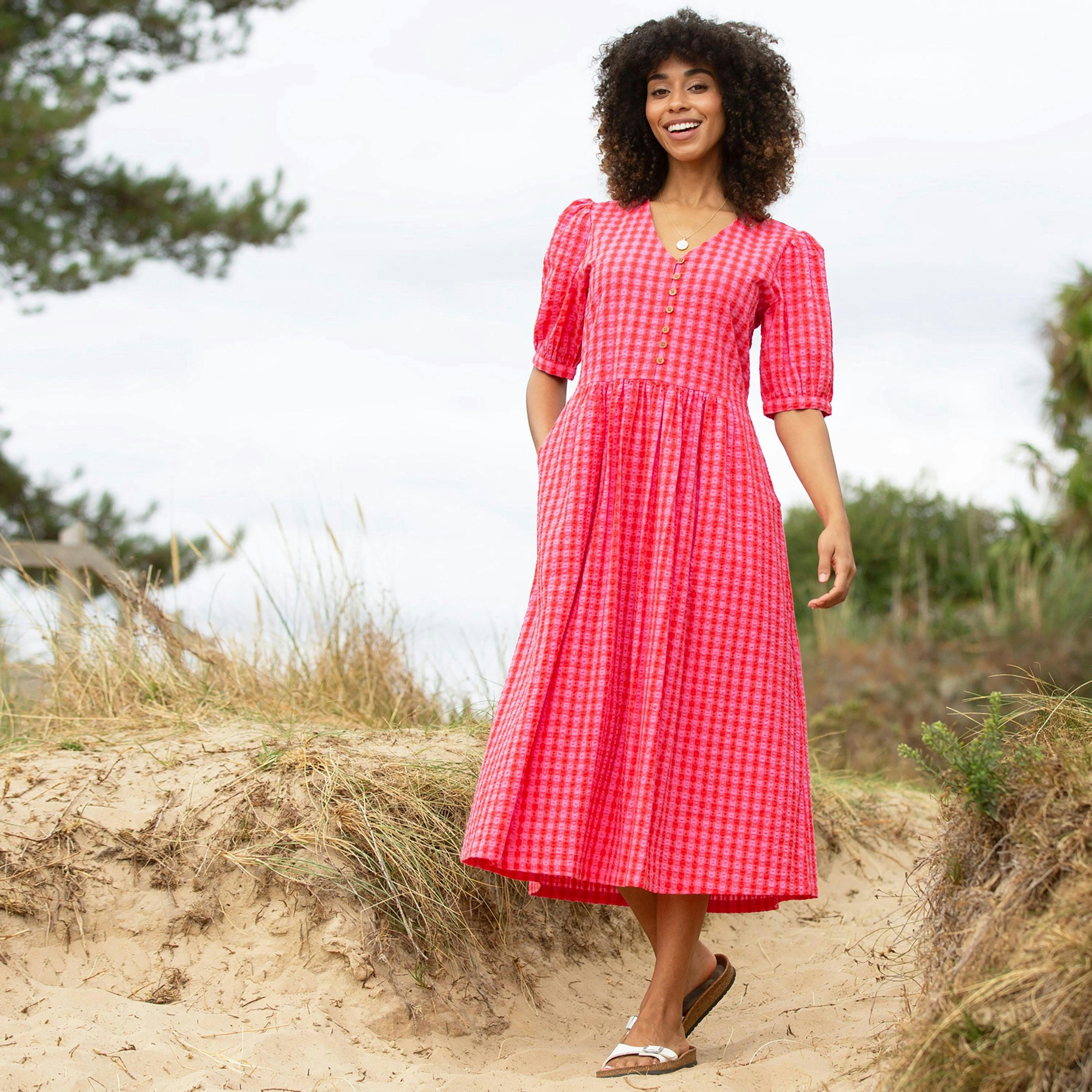 Organic Worgret Seersucker Dress Gingham , view 1 of 3