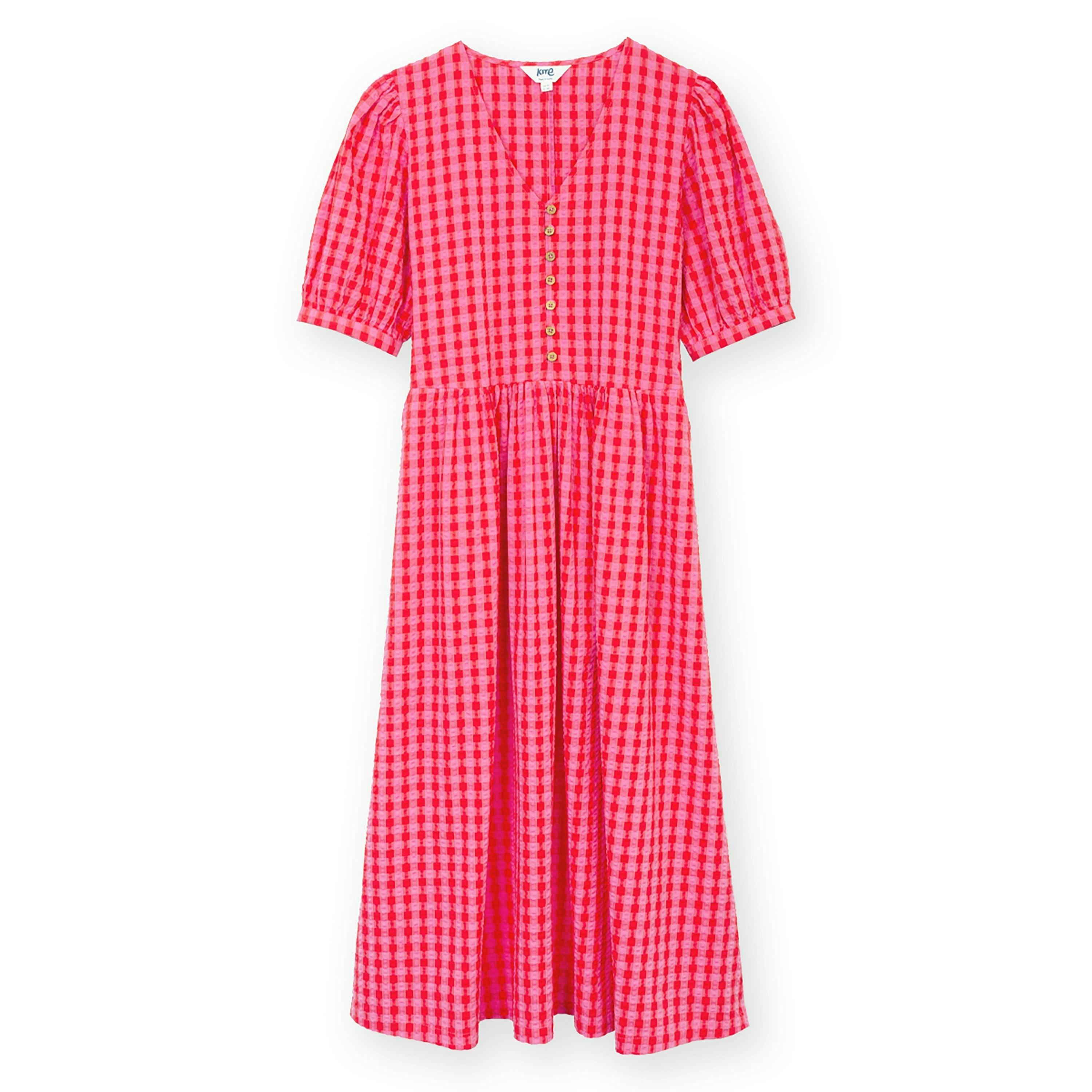 Organic Worgret Seersucker Dress Gingham , view 2 of 5