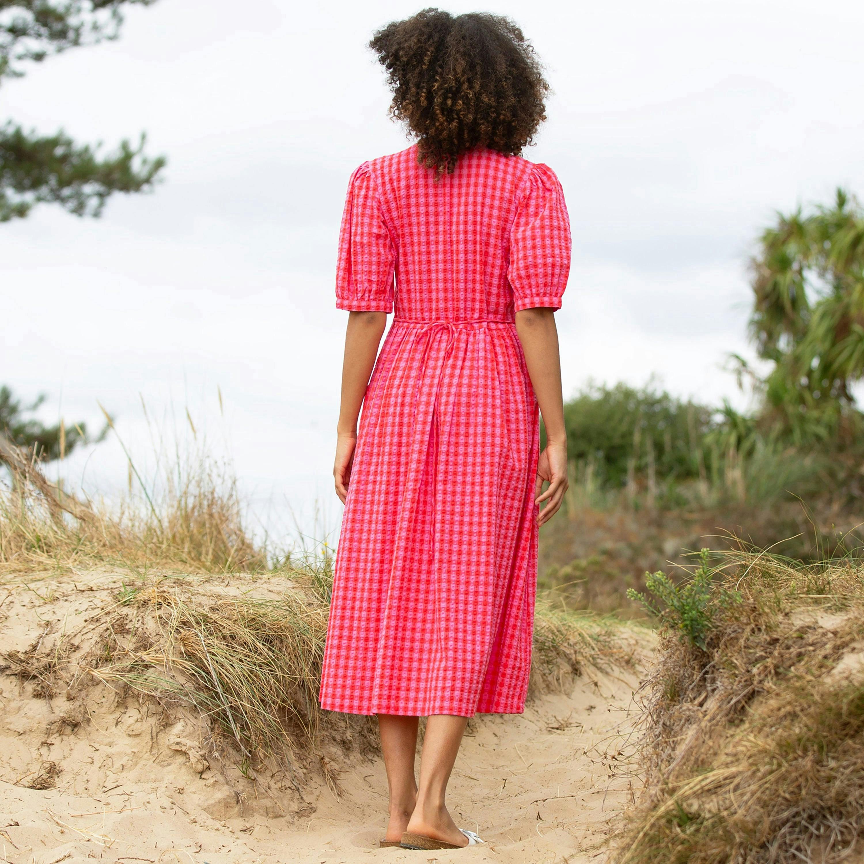 Organic Worgret Seersucker Dress Gingham , view 5 of 5
