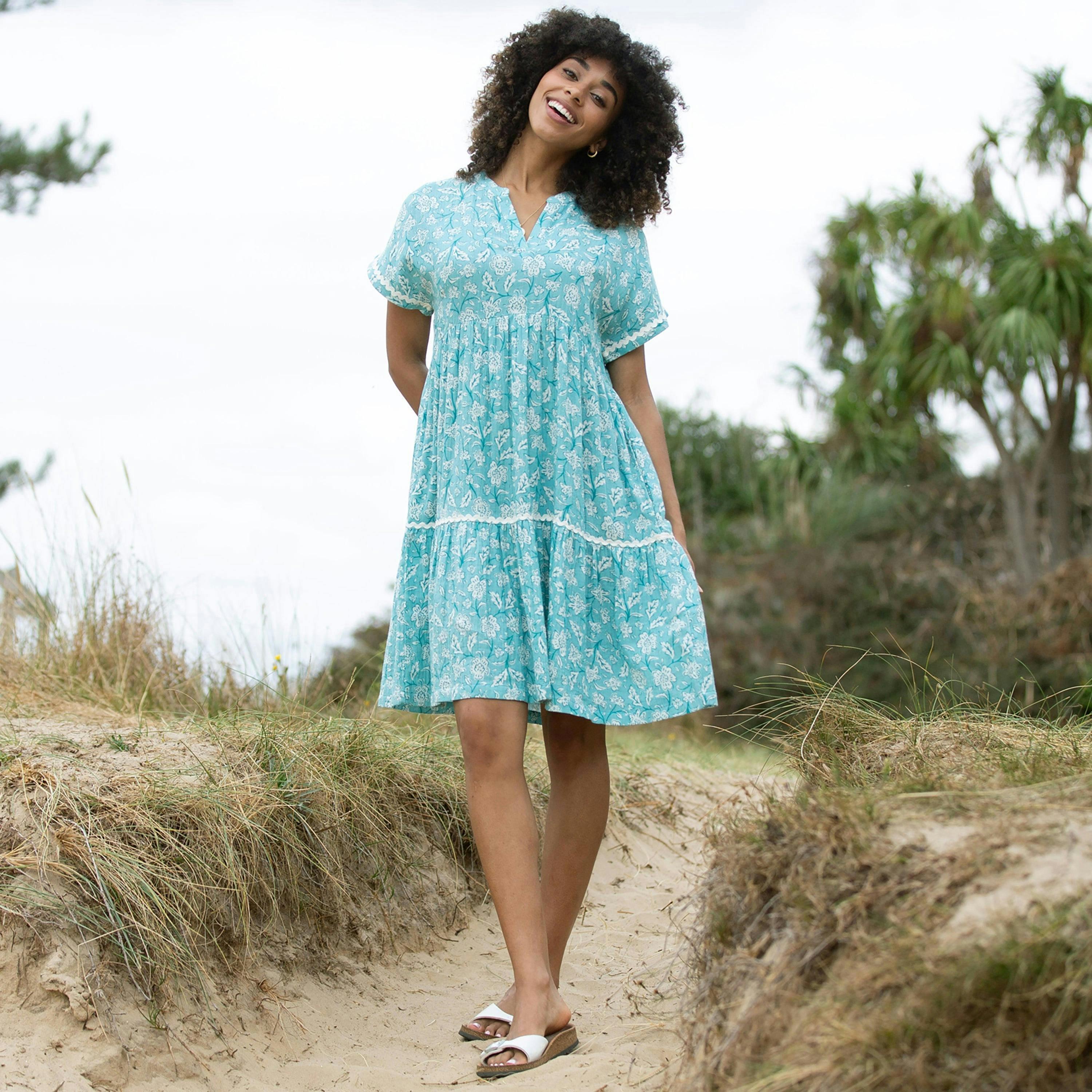 Organic Chilfrome Muslin Dress Ocean Bloom , view 1 of 3