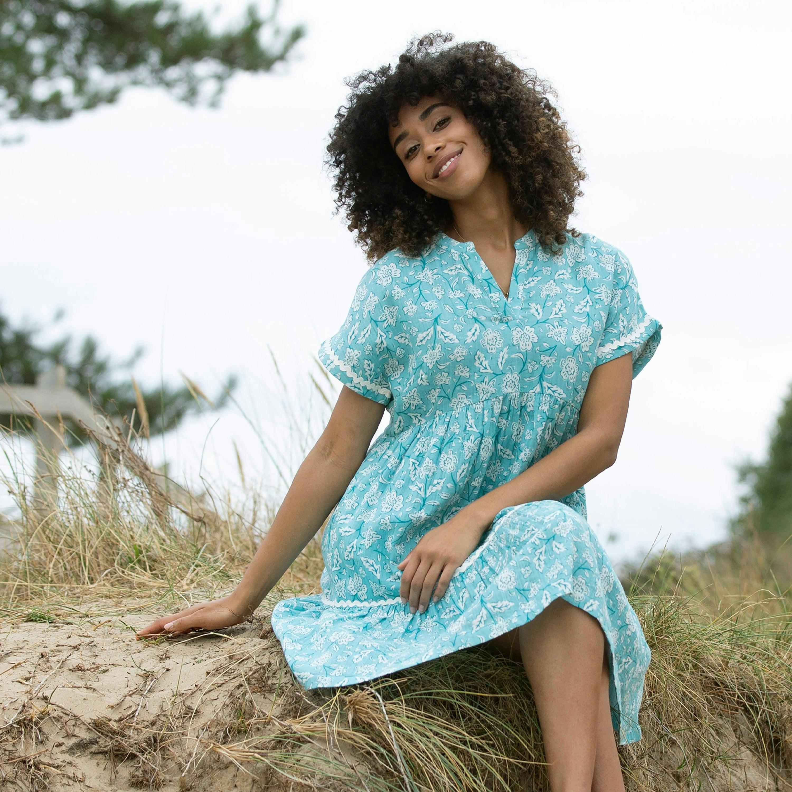 Organic Chilfrome Muslin Dress Ocean Bloom , view 3 of 5