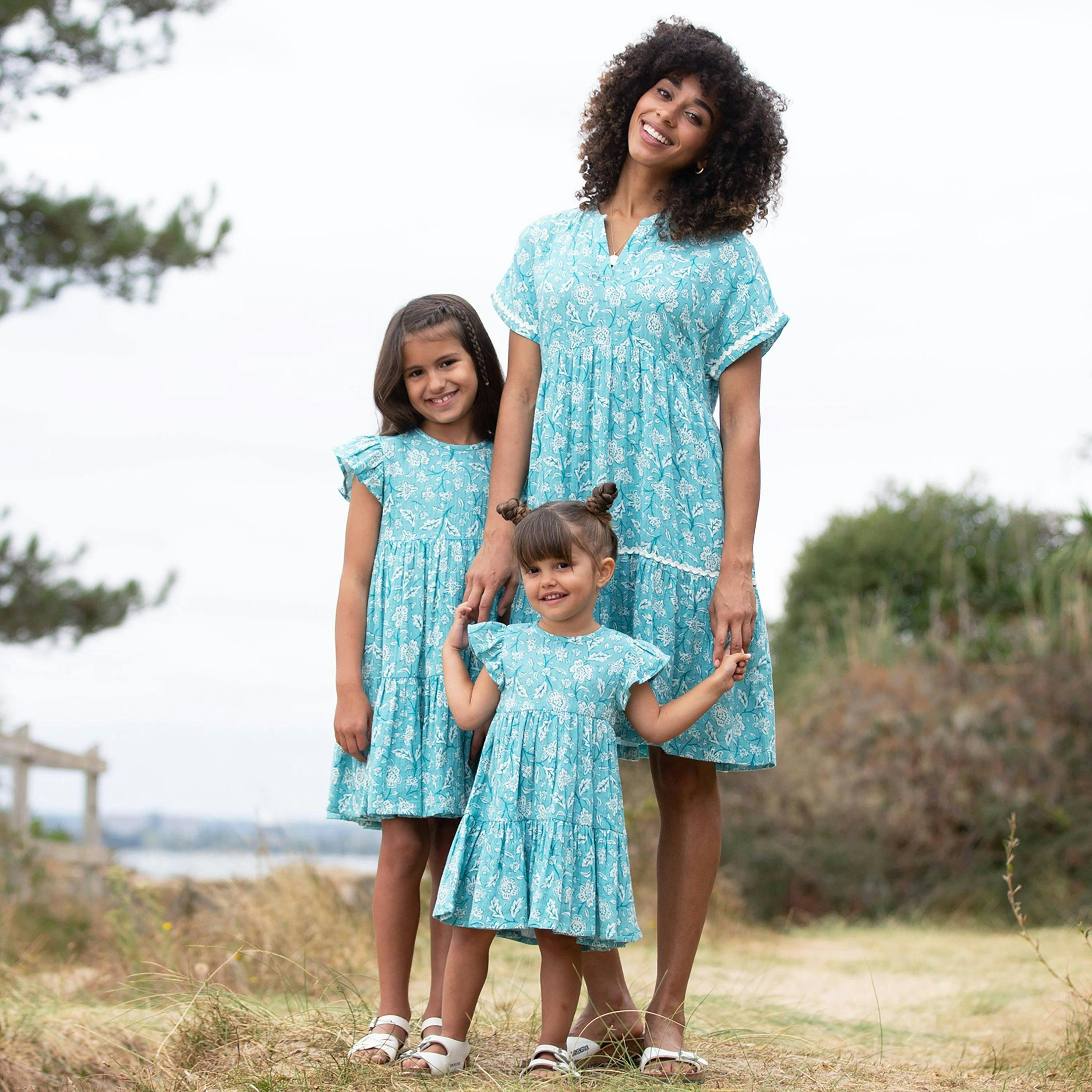 Organic Chilfrome Muslin Dress Ocean Bloom , view 4 of 5