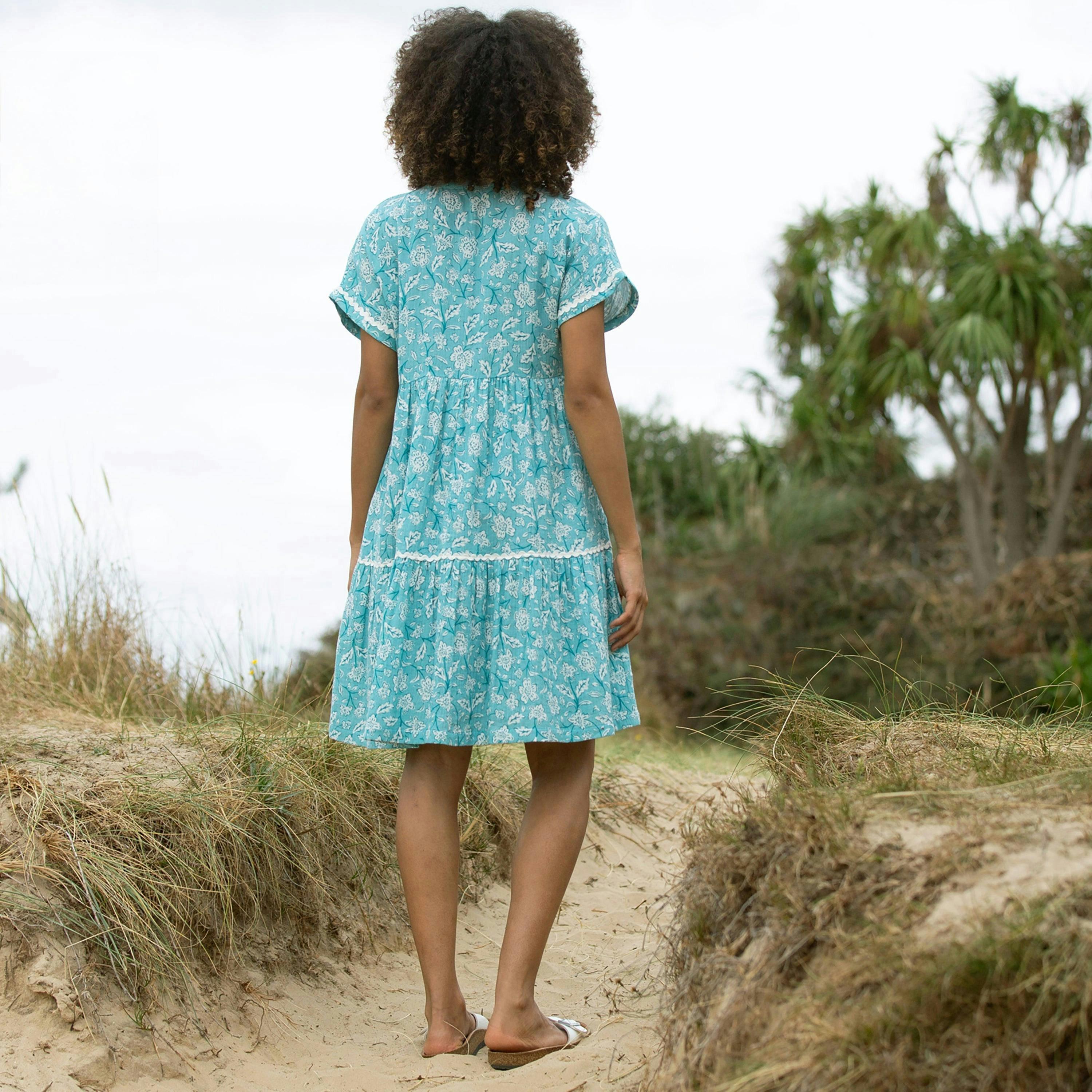 Organic Chilfrome Muslin Dress Ocean Bloom , view 5 of 5