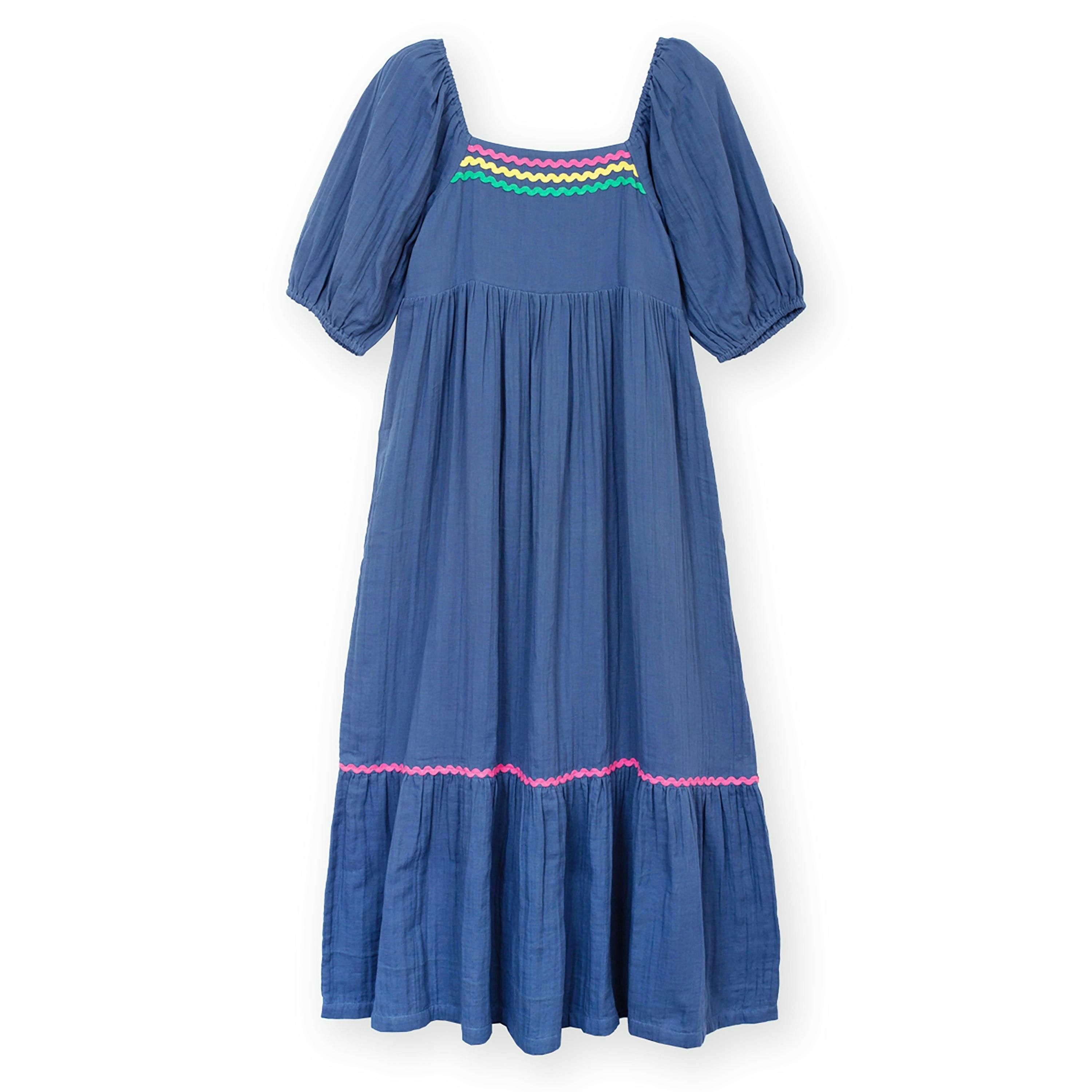 Organic Cattistock Ric Rac Muslin Dress Navy , view 2 of 5