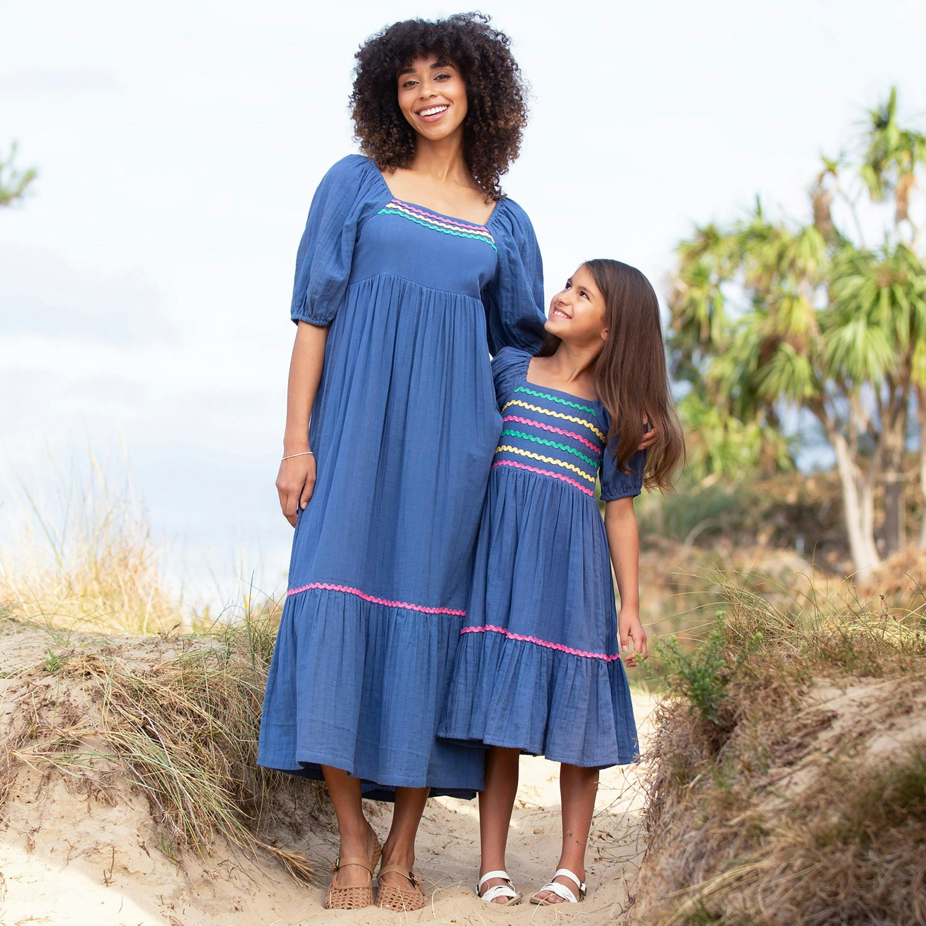Organic Cattistock Ric Rac Muslin Dress Navy , view 4 of 5