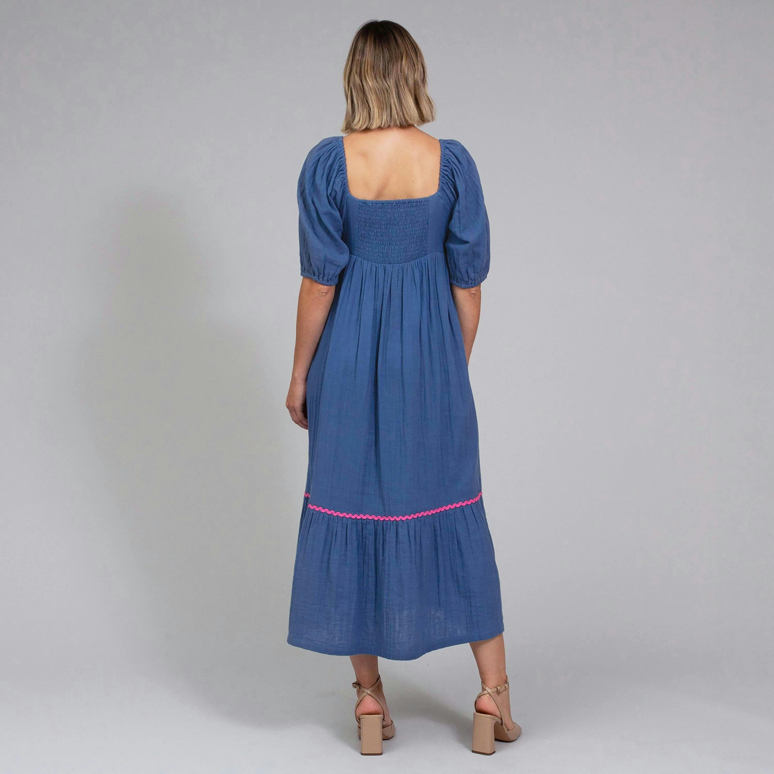Organic Cattistock Ric Rac Muslin Dress Navy , view 5 of 5