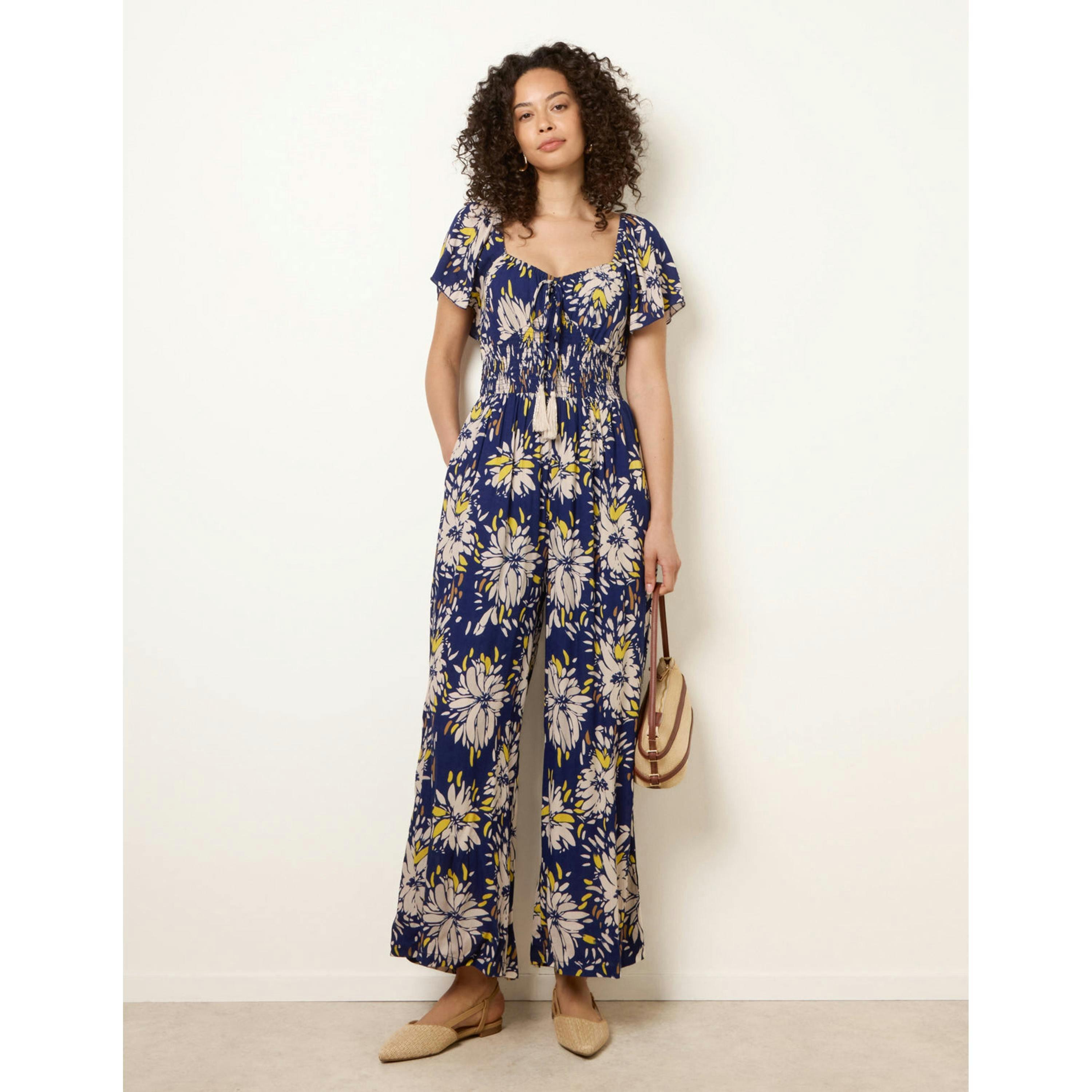 Blue Vanilla Shirred Waist Wide Leg Jumpsuit  in Yellow , view 1 of 4
