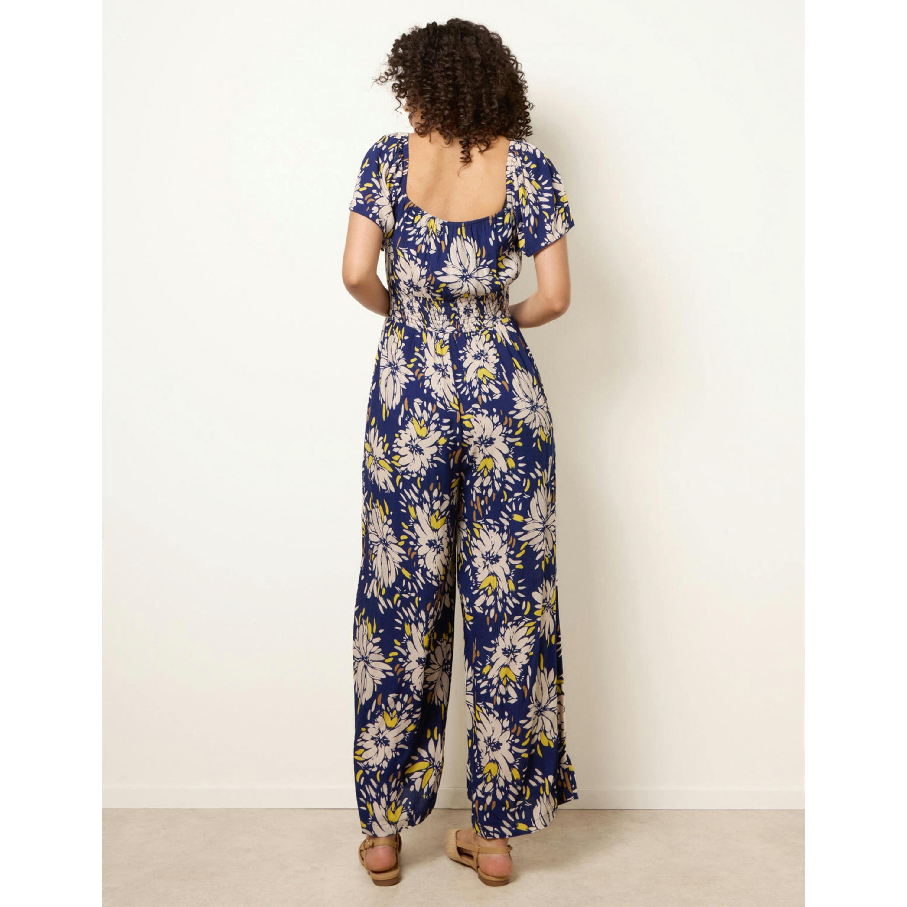Blue Vanilla Shirred Waist Wide Leg Jumpsuit  in Yellow , view 2 of 4