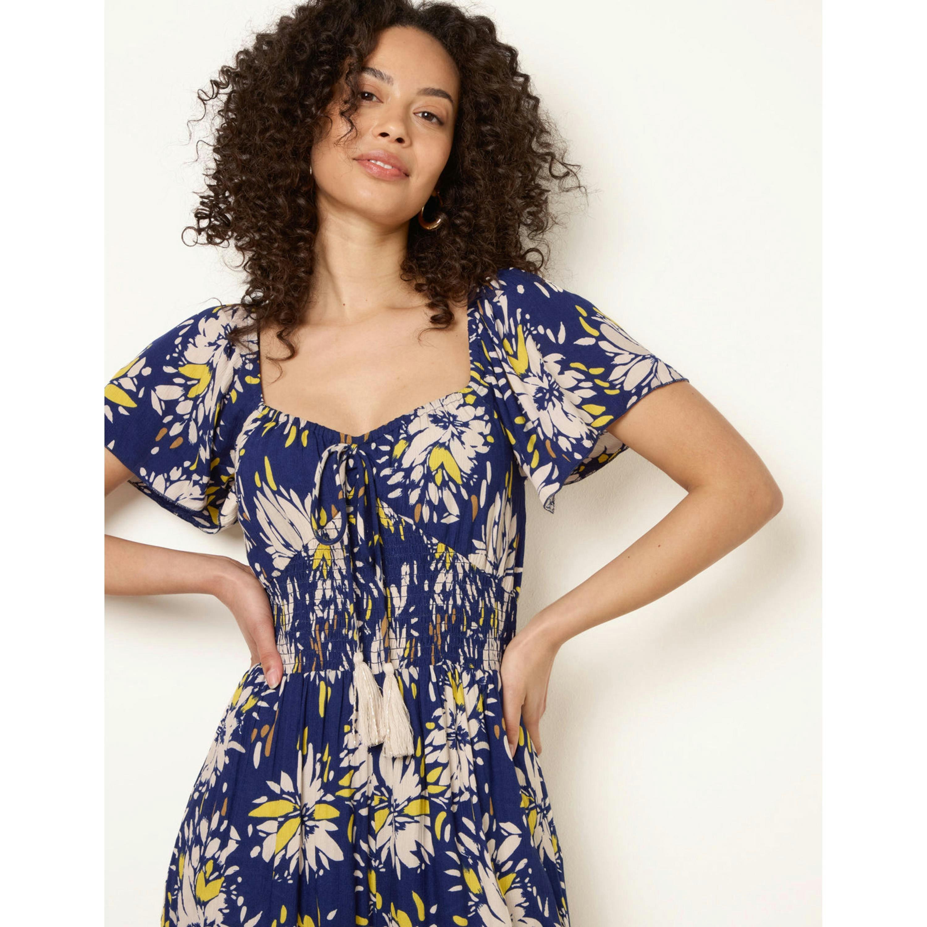 Blue Vanilla Shirred Waist Wide Leg Jumpsuit  in Yellow , view 3 of 4