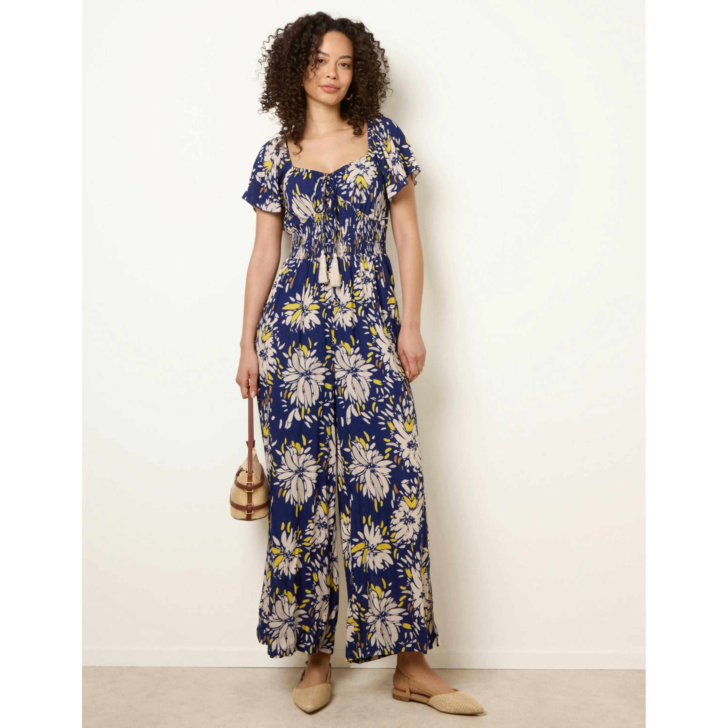 Blue Vanilla Shirred Waist Wide Leg Jumpsuit  in Yellow , view 4 of 4