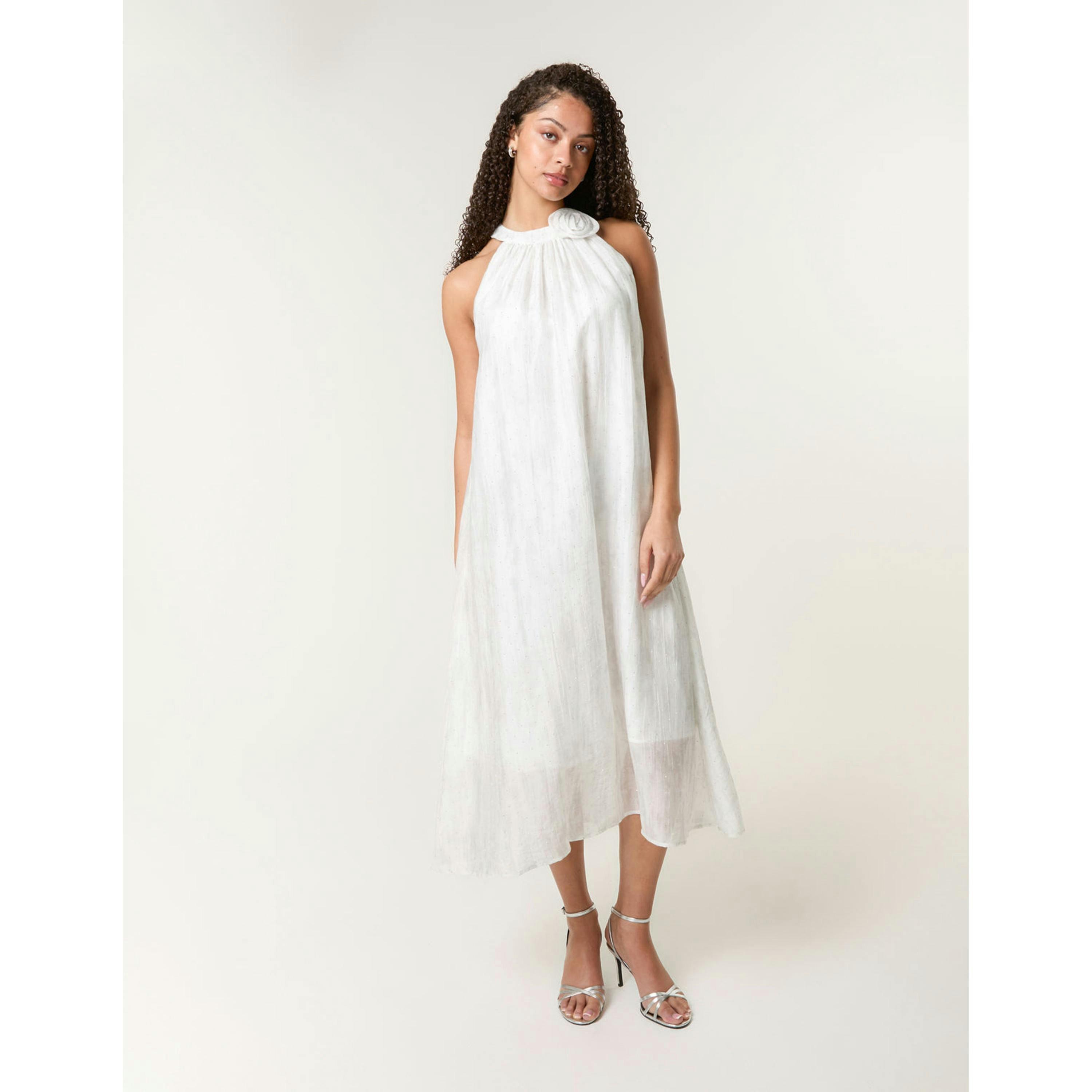 Blue Vanilla Luxe Rose Detail Halter Neck Dress  in Ivory , view 1 of 5