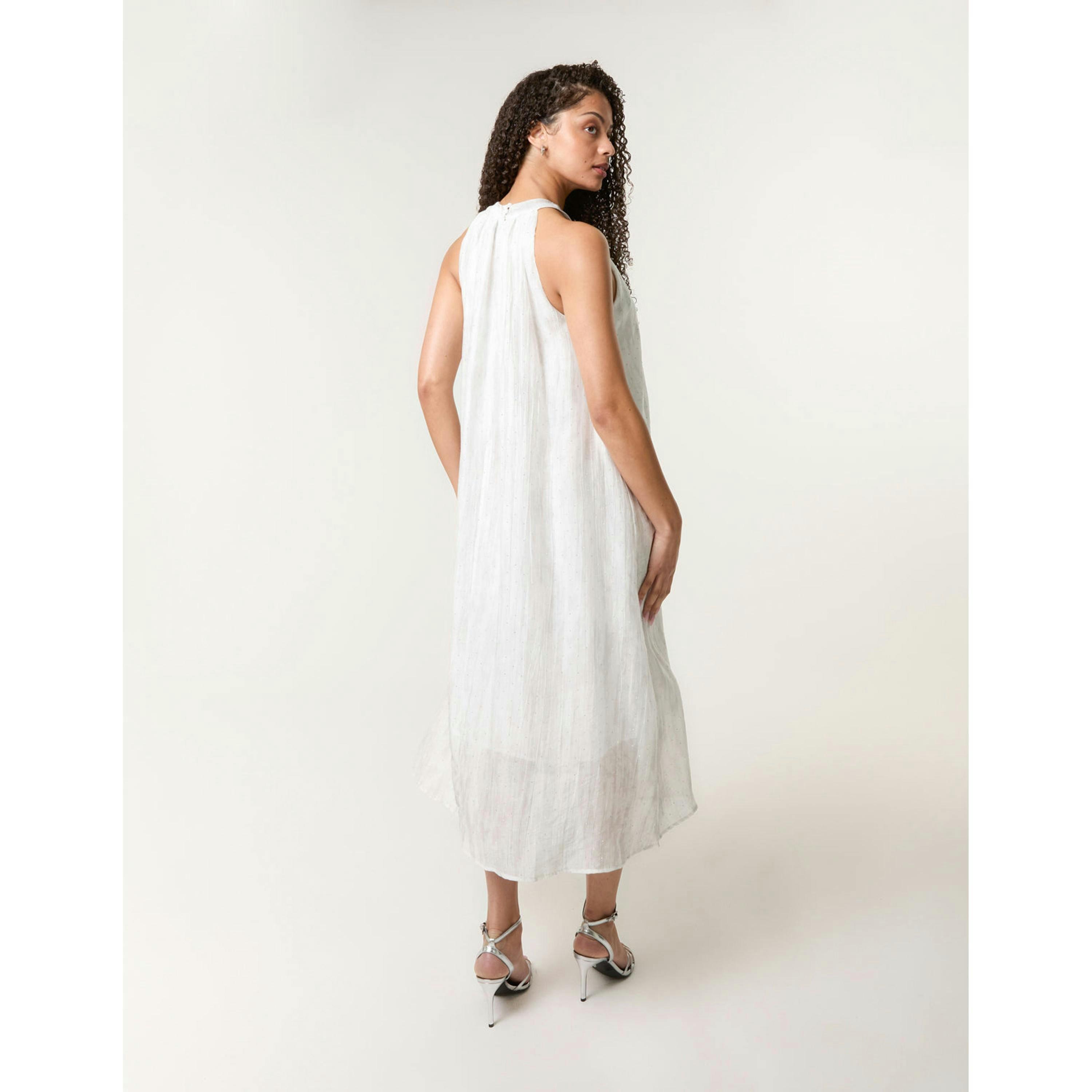 Blue Vanilla Luxe Rose Detail Halter Neck Dress  in Ivory , view 3 of 5