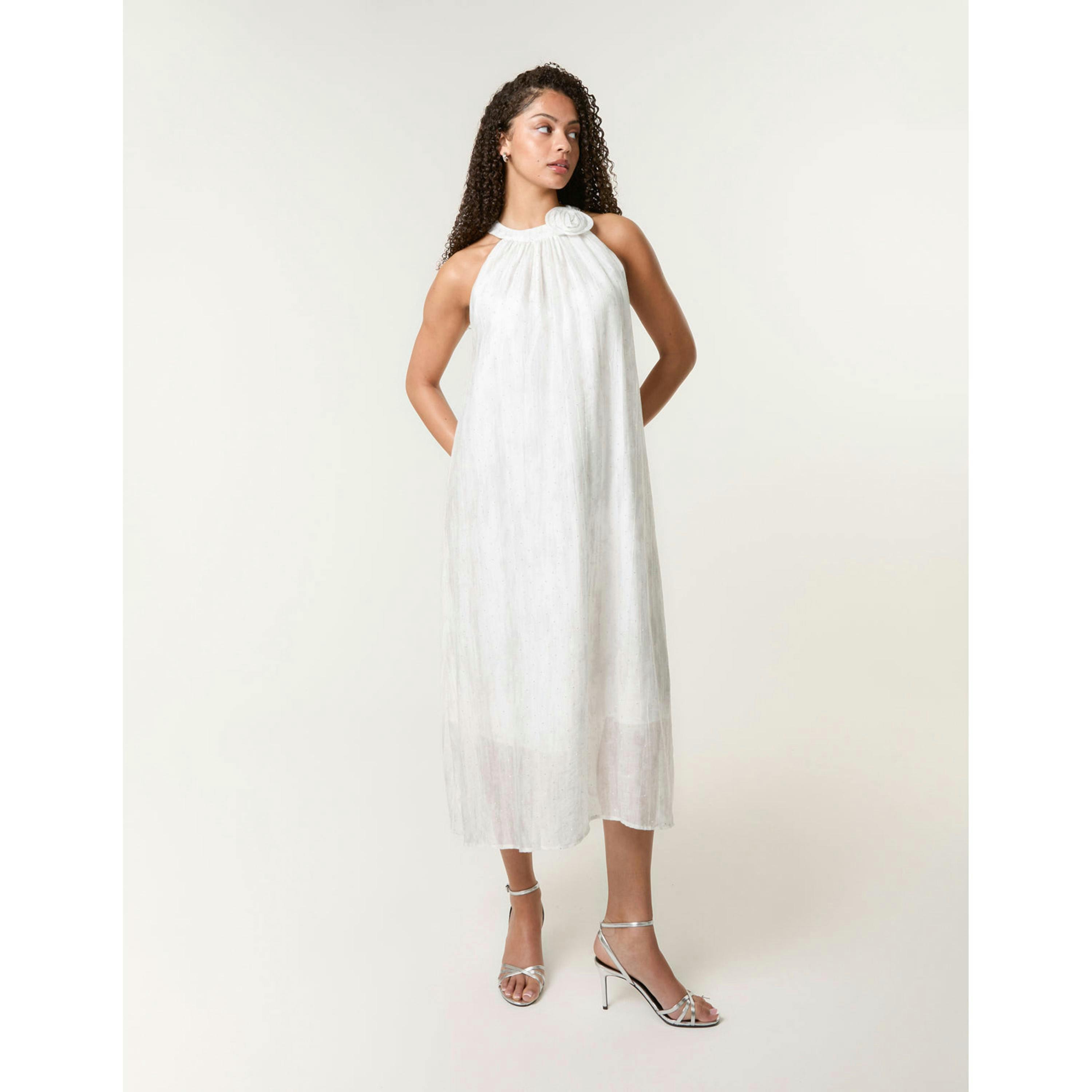 Blue Vanilla Luxe Rose Detail Halter Neck Dress  in Ivory , view 4 of 5