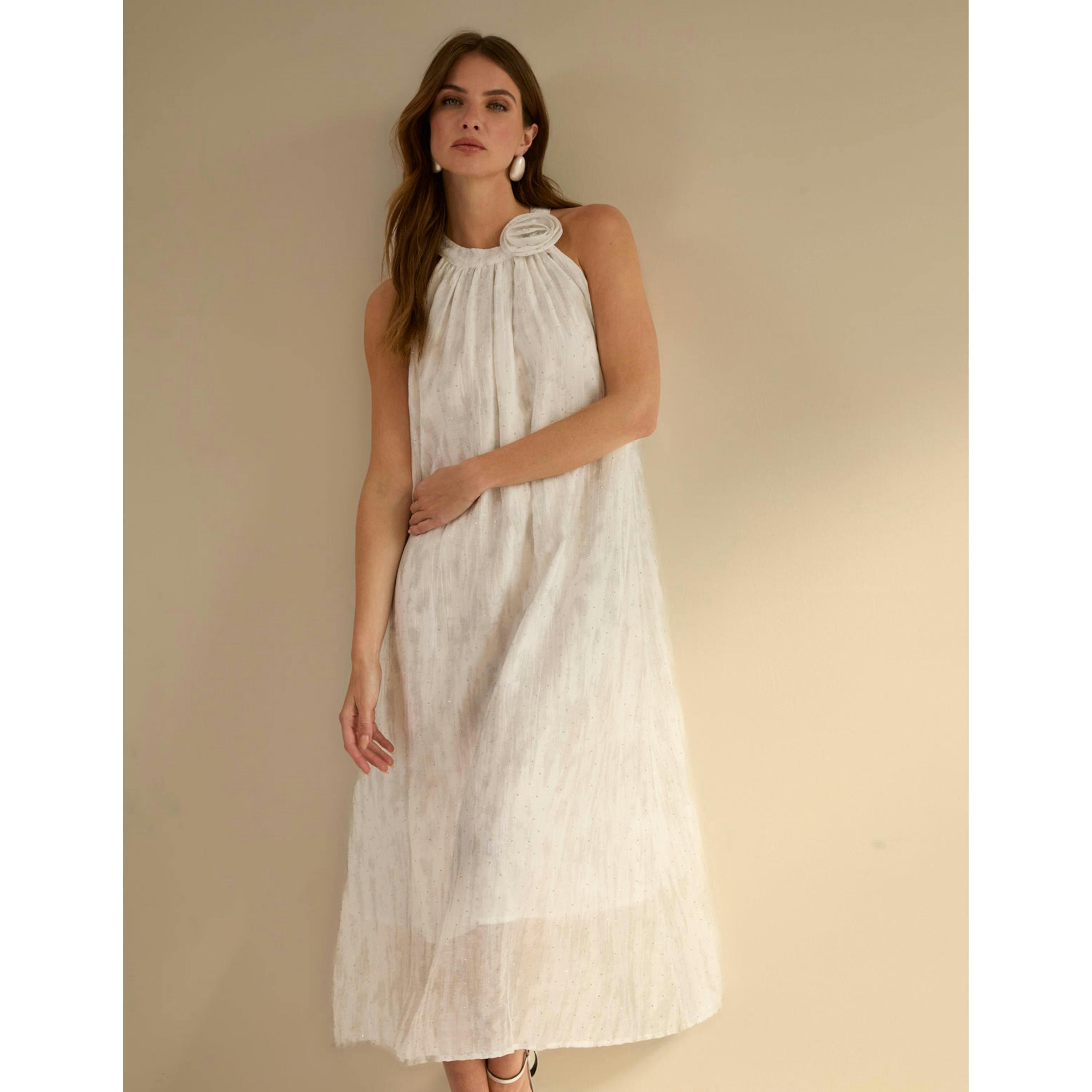 Blue Vanilla Luxe Rose Detail Halter Neck Dress  in Ivory , view 5 of 5