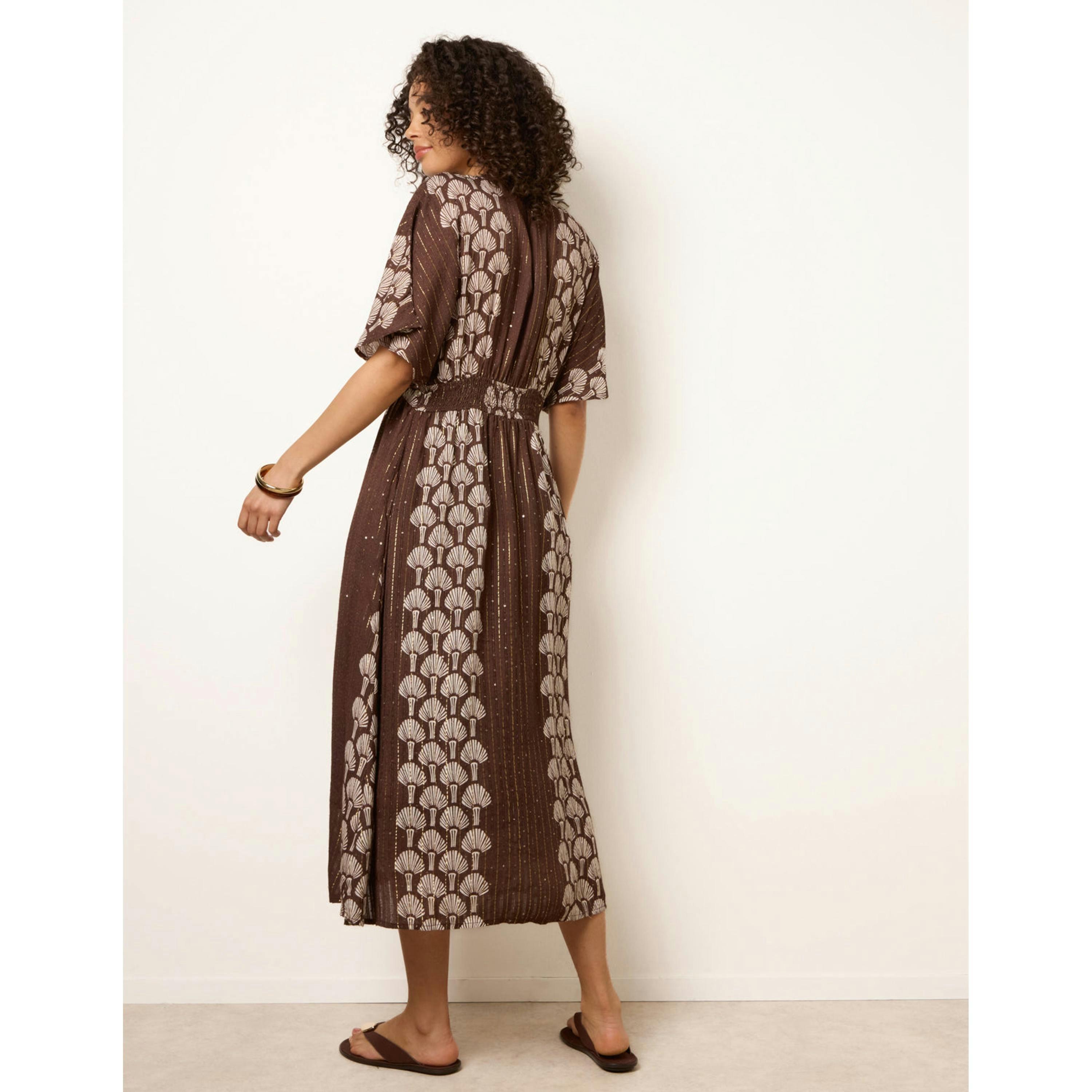 Blue Vanilla Shell Embroidered Midi Dress  in Brown , view 2 of 4
