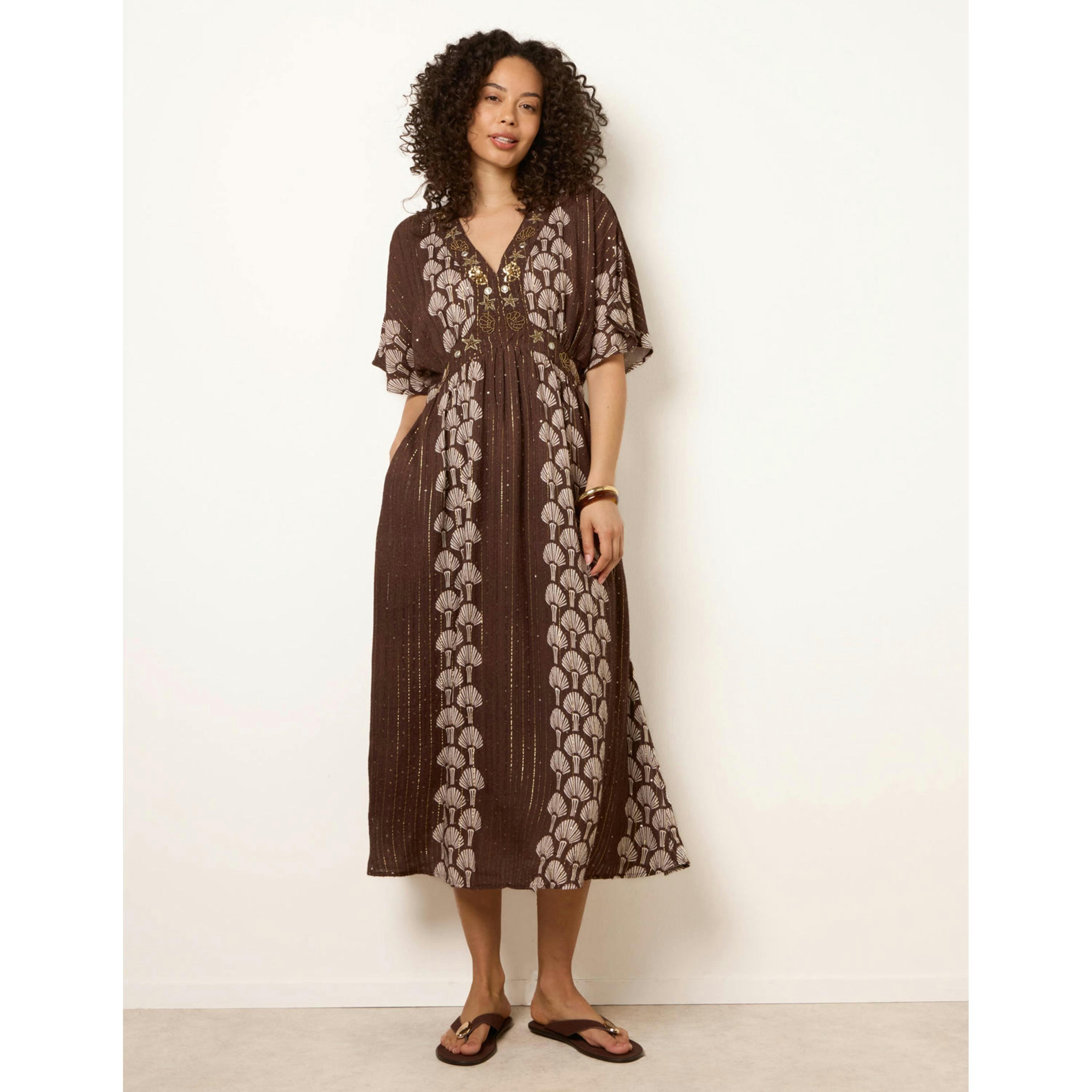 Blue Vanilla Shell Embroidered Midi Dress  in Brown , view 4 of 4