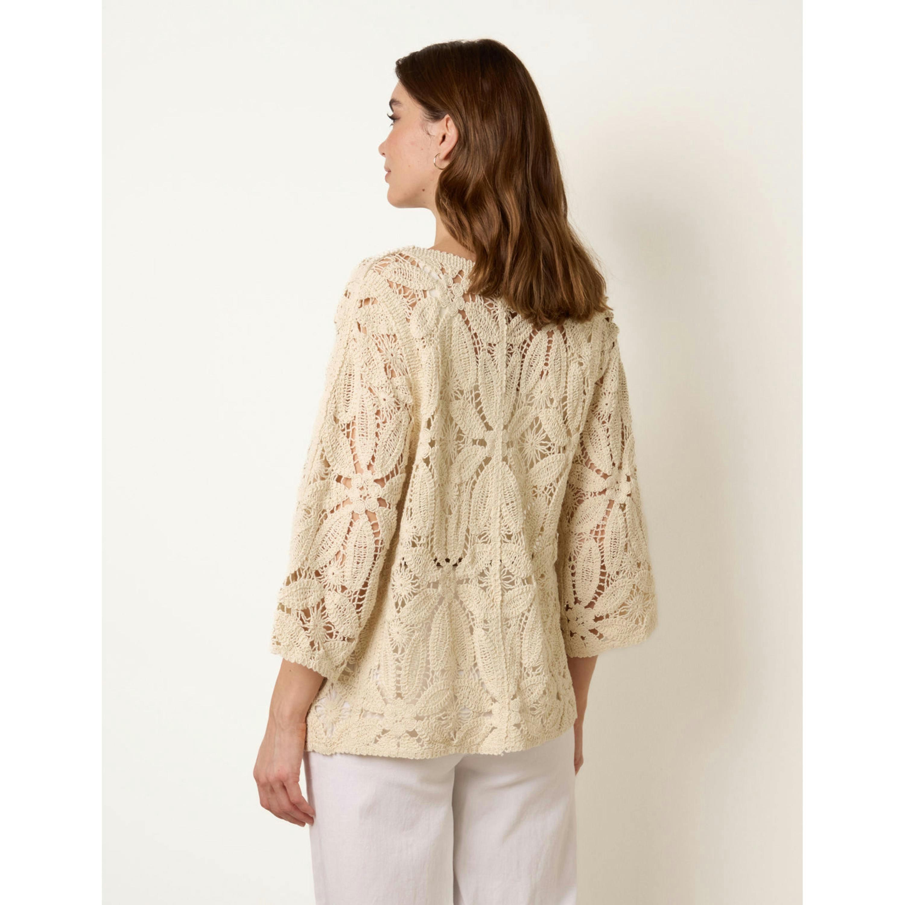 Blue Vanilla Crochet Tie Front Cardigan  in Stone , view 4 of 4