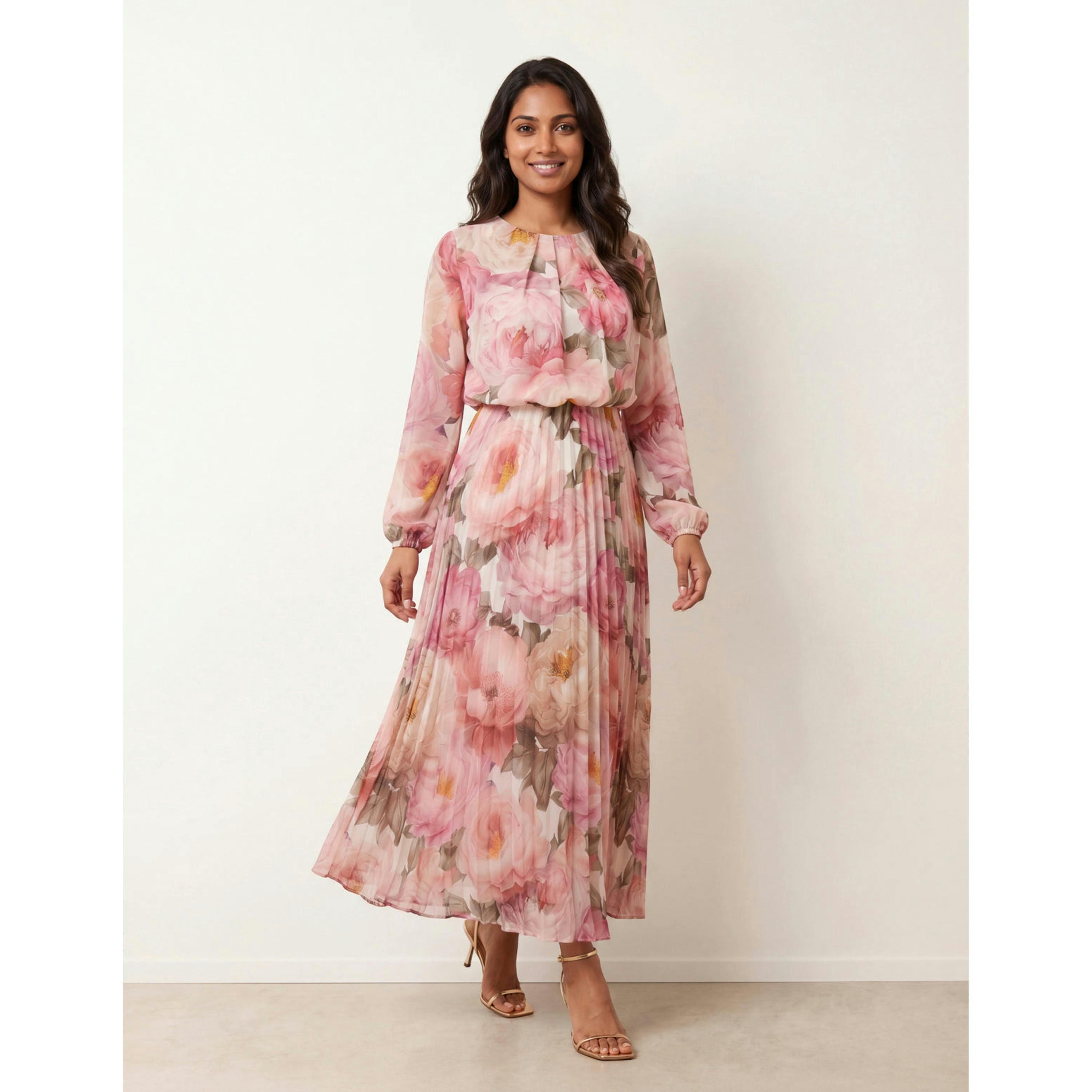 Blue Vanilla Pleated Floral Dress  in Pink , view 1 of 3