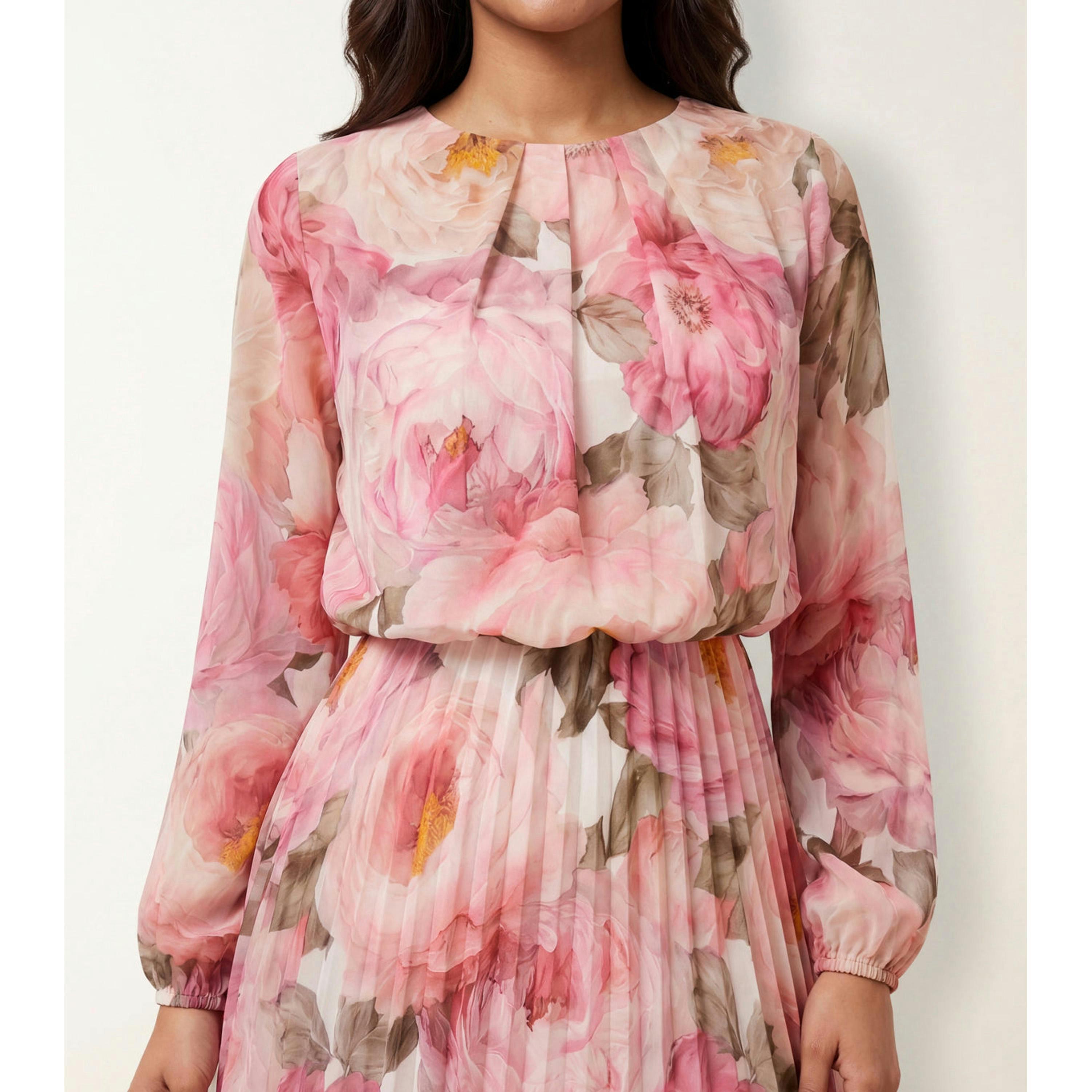 Blue Vanilla Pleated Floral Dress  in Pink , view 3 of 3