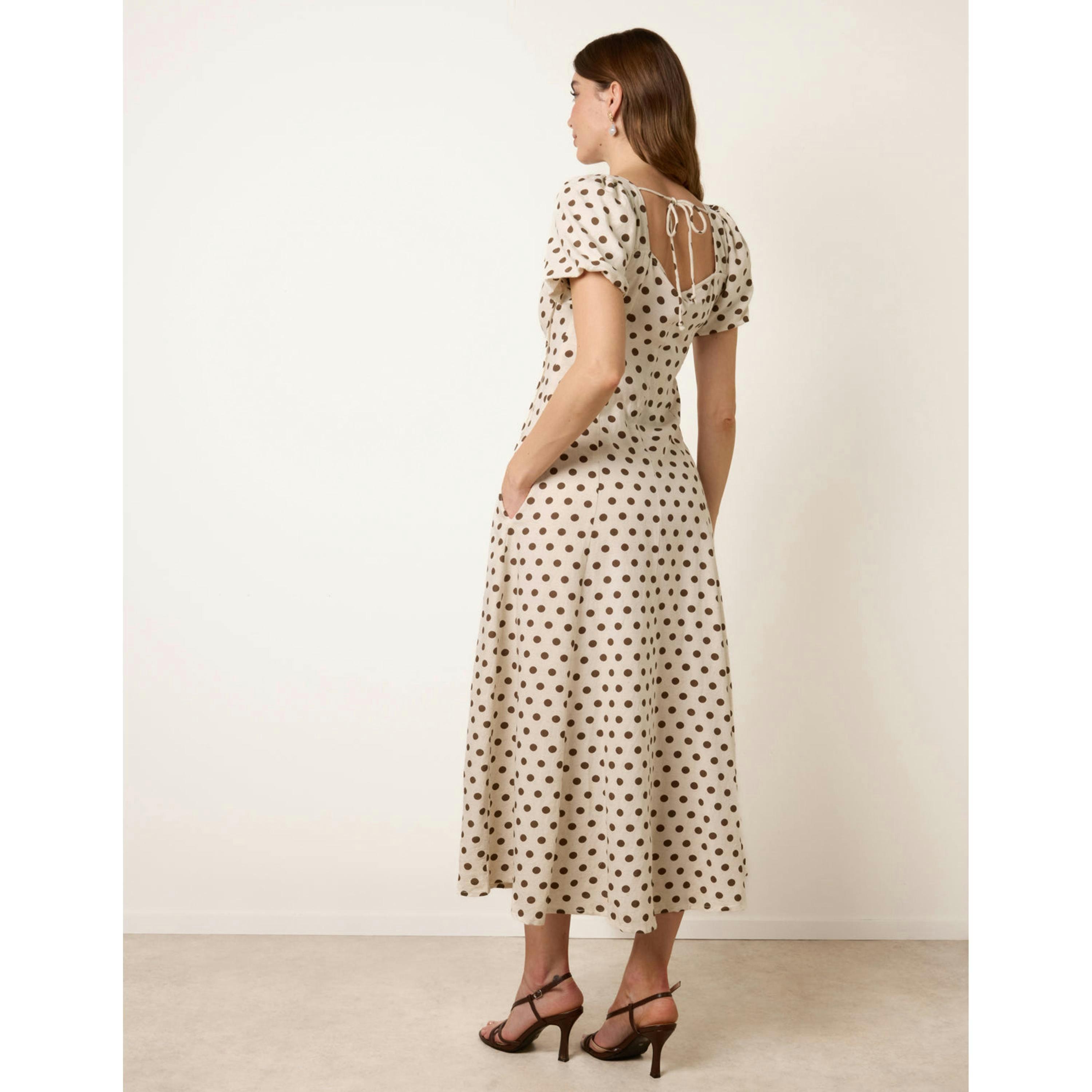 Blue Vanilla Milkmaid Polka Dot Puff Sleeve Dress  in Ivory , view 2 of 6