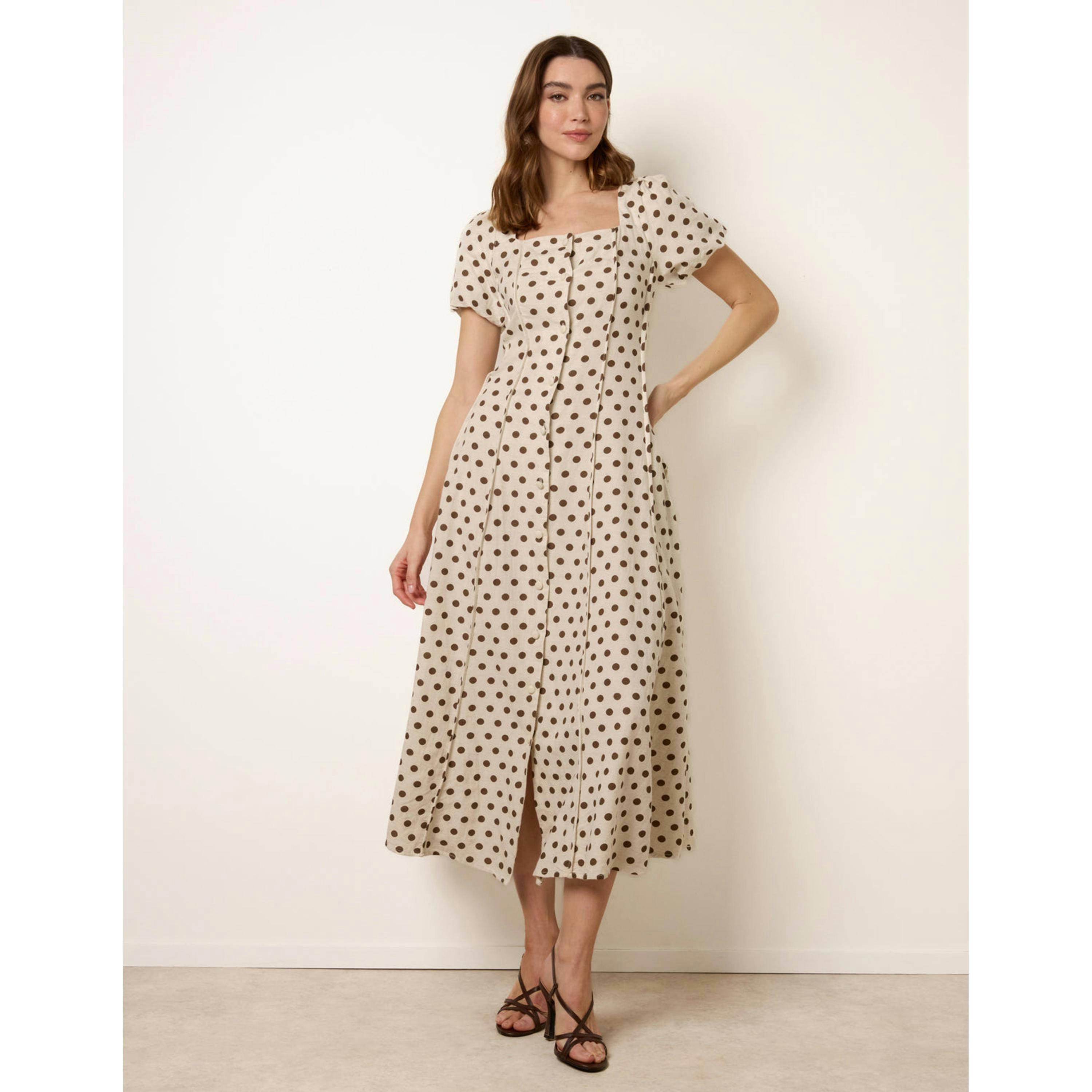 Blue Vanilla Milkmaid Polka Dot Puff Sleeve Dress  in Ivory , view 3 of 6