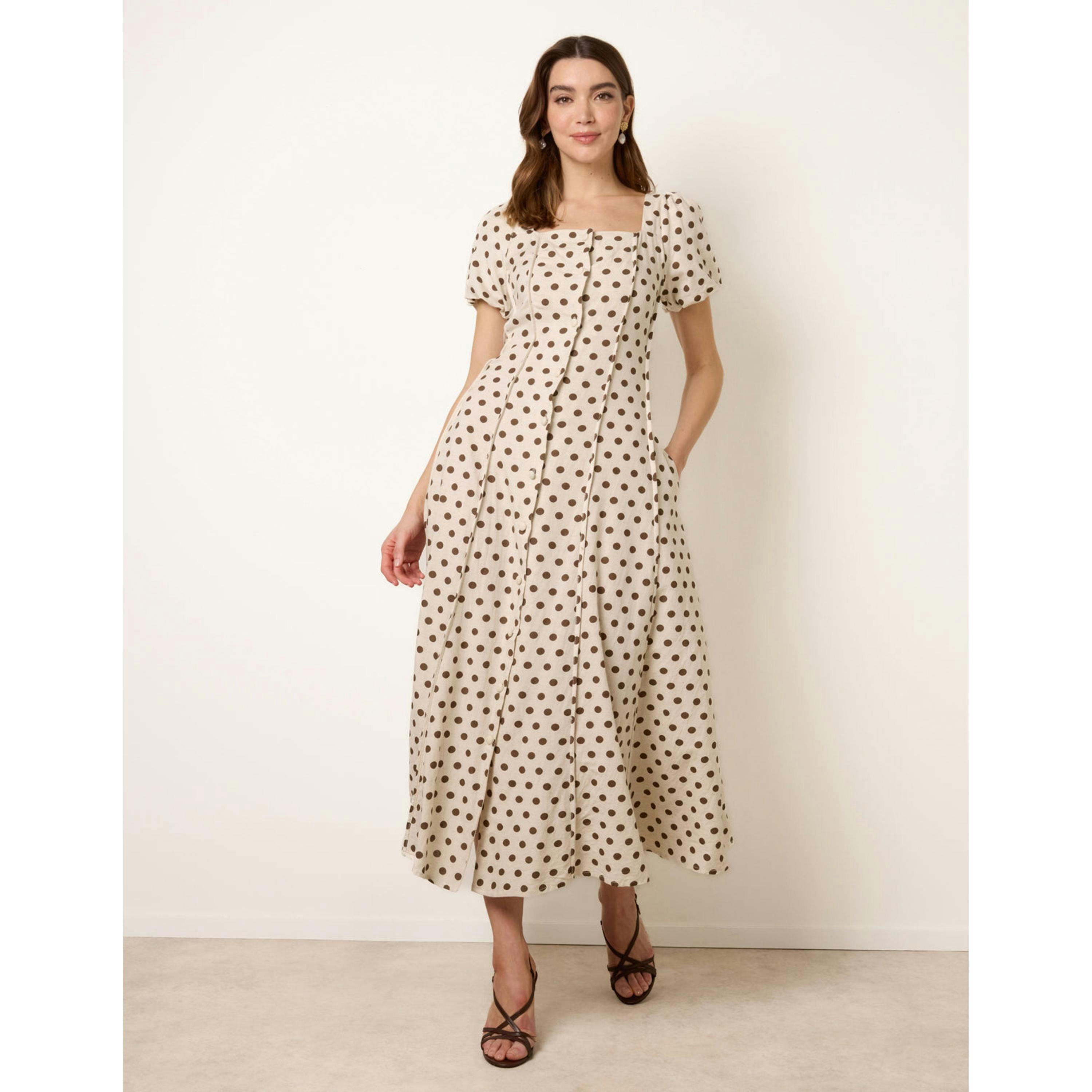 Blue Vanilla Milkmaid Polka Dot Puff Sleeve Dress  in Ivory , view 5 of 6
